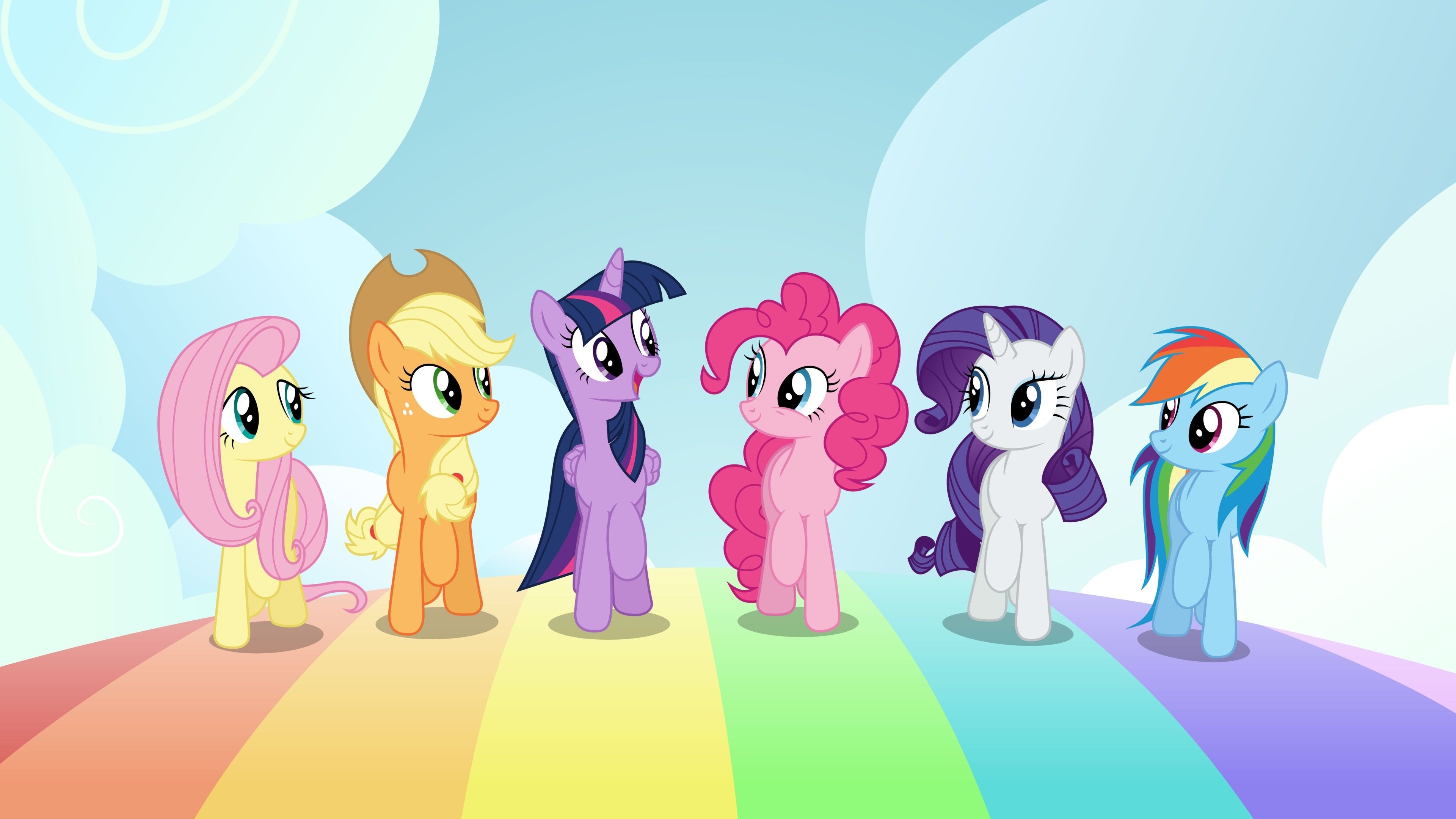 Twilight Sparkle, Rainbow Dash, Pinkie Pie, Fluttershy, Applejack, 4K Desktop wallpaper