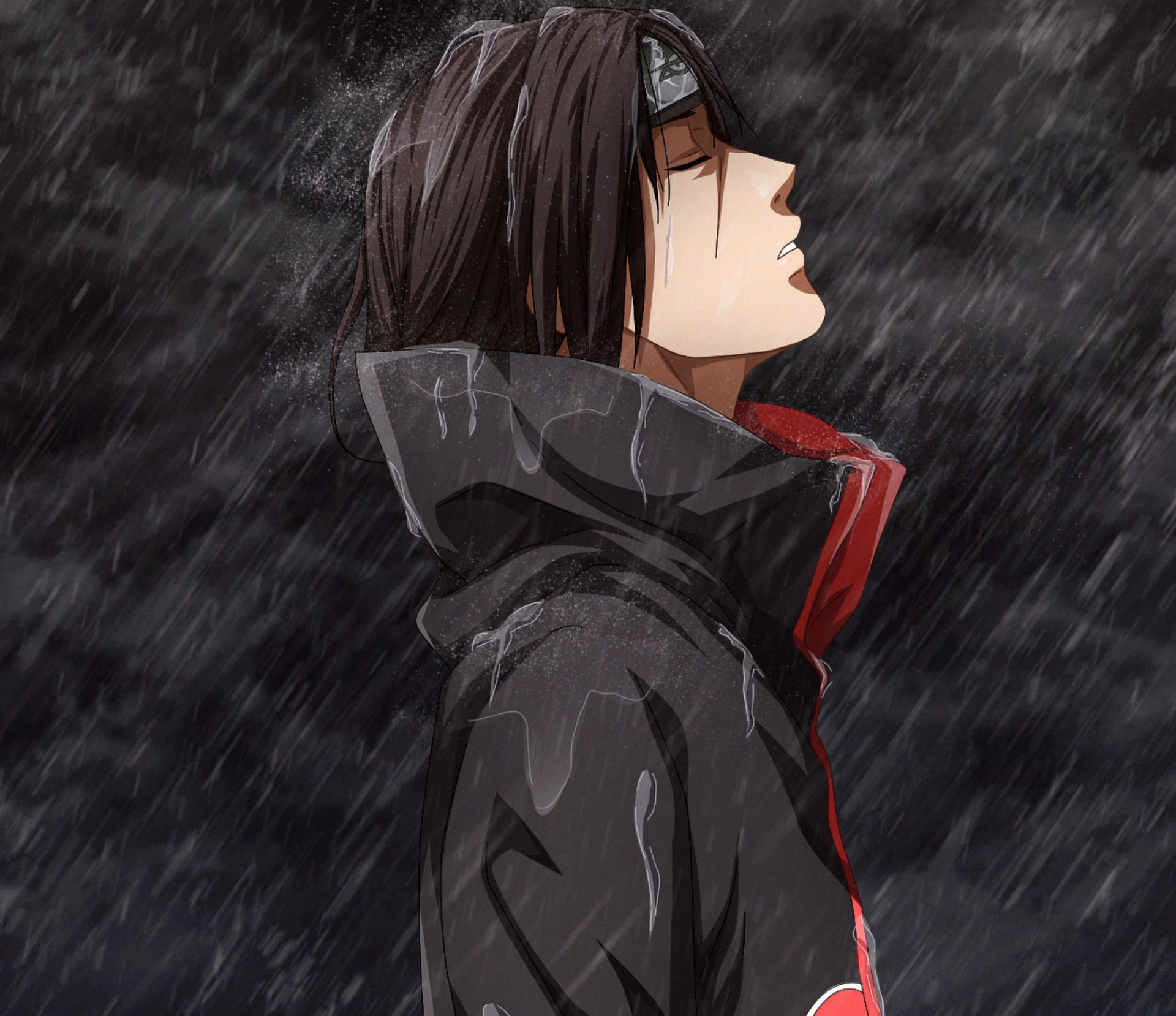 Itachi Uchiha, Akatsuki cloak, heavy rainfall, HD Desktop wallpaper