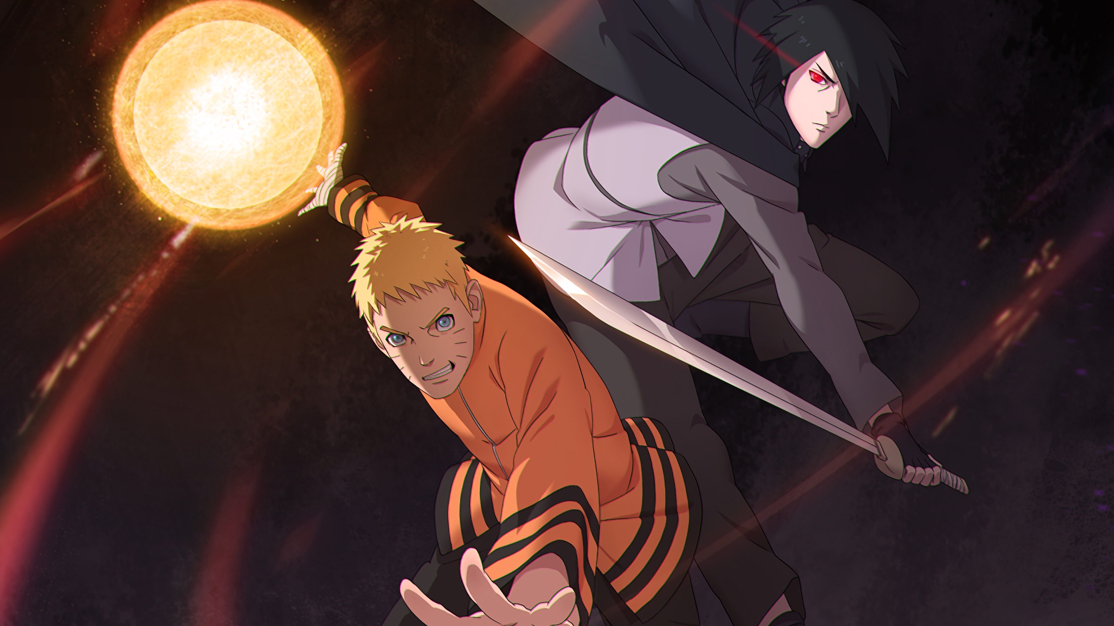 Naruto Uzumaki, Sasuke Uchiha, Rasengan, 4K Desktop wallpaper