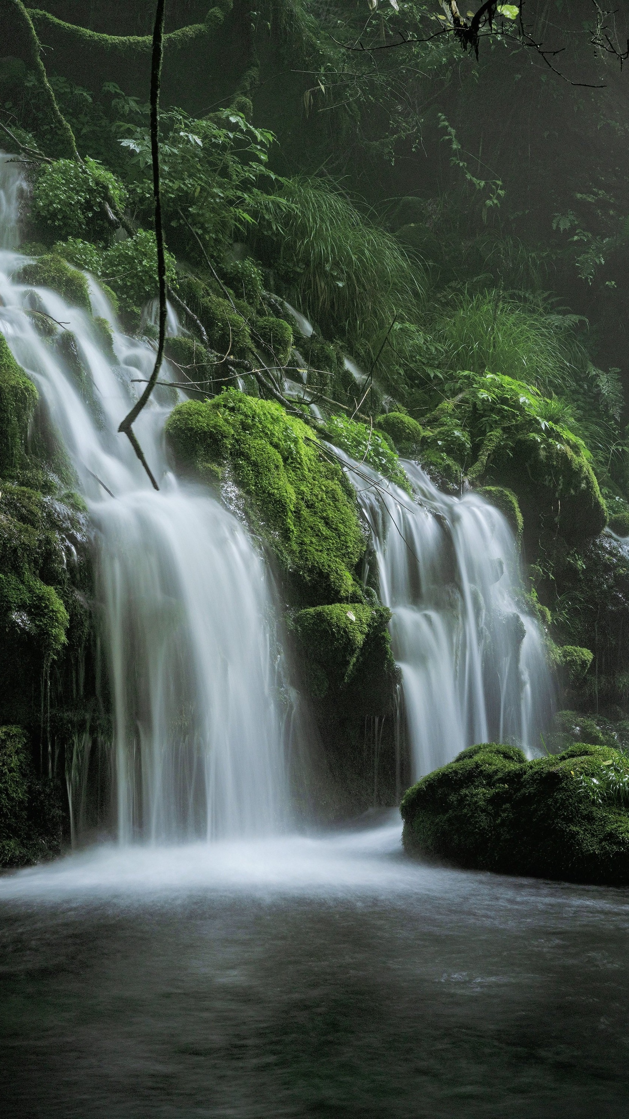 Spring waterfall, Nature's mist, Forest mystique, Captivating beauty, 2160x3840 4K Phone