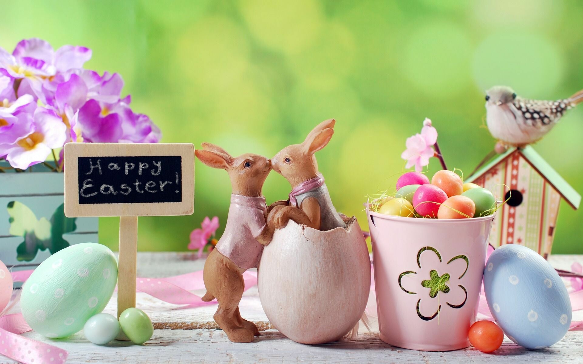 Easter eggs with rabbit, Festive decoration, Playful atmosphere, Vibrant colors, 1920x1200 HD Desktop