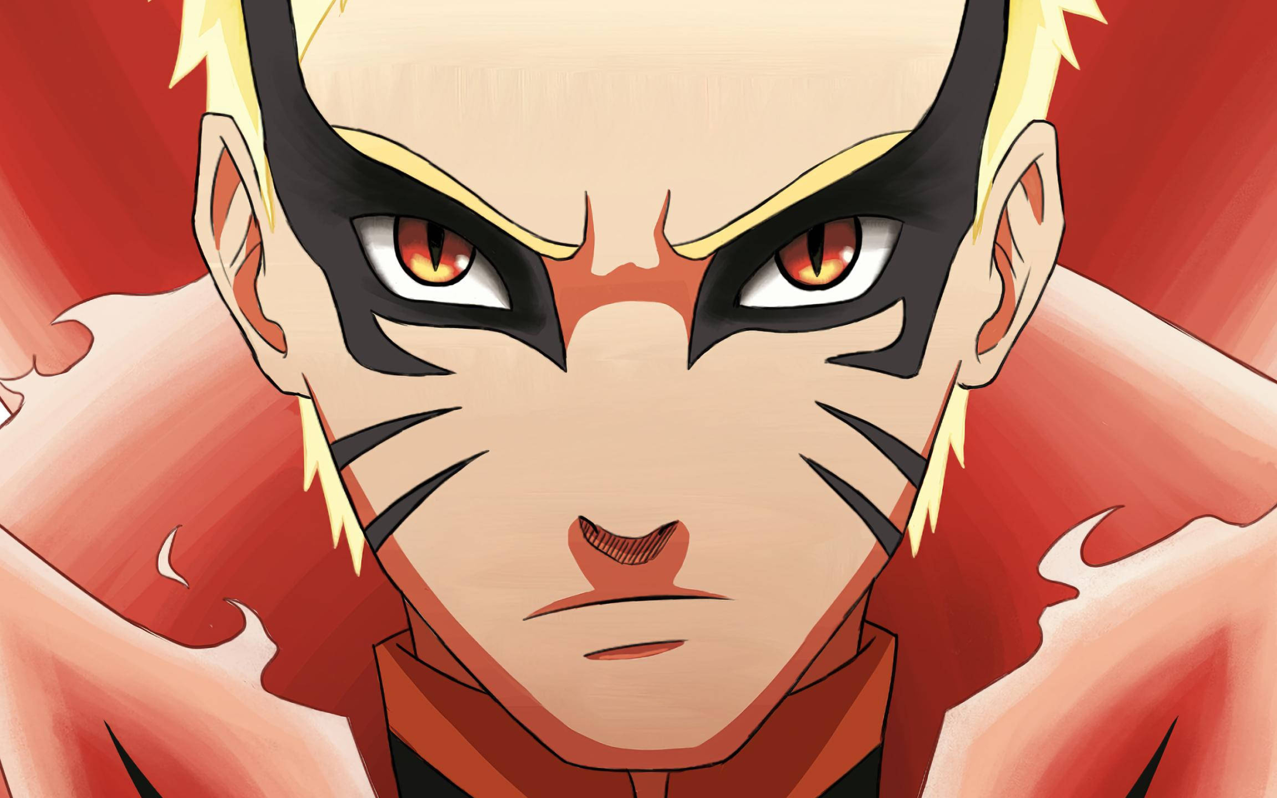 Naruto Uzumaki Baryon Mode, Baryon Mode eye markings, red chakra aura, HD Desktop wallpaper
