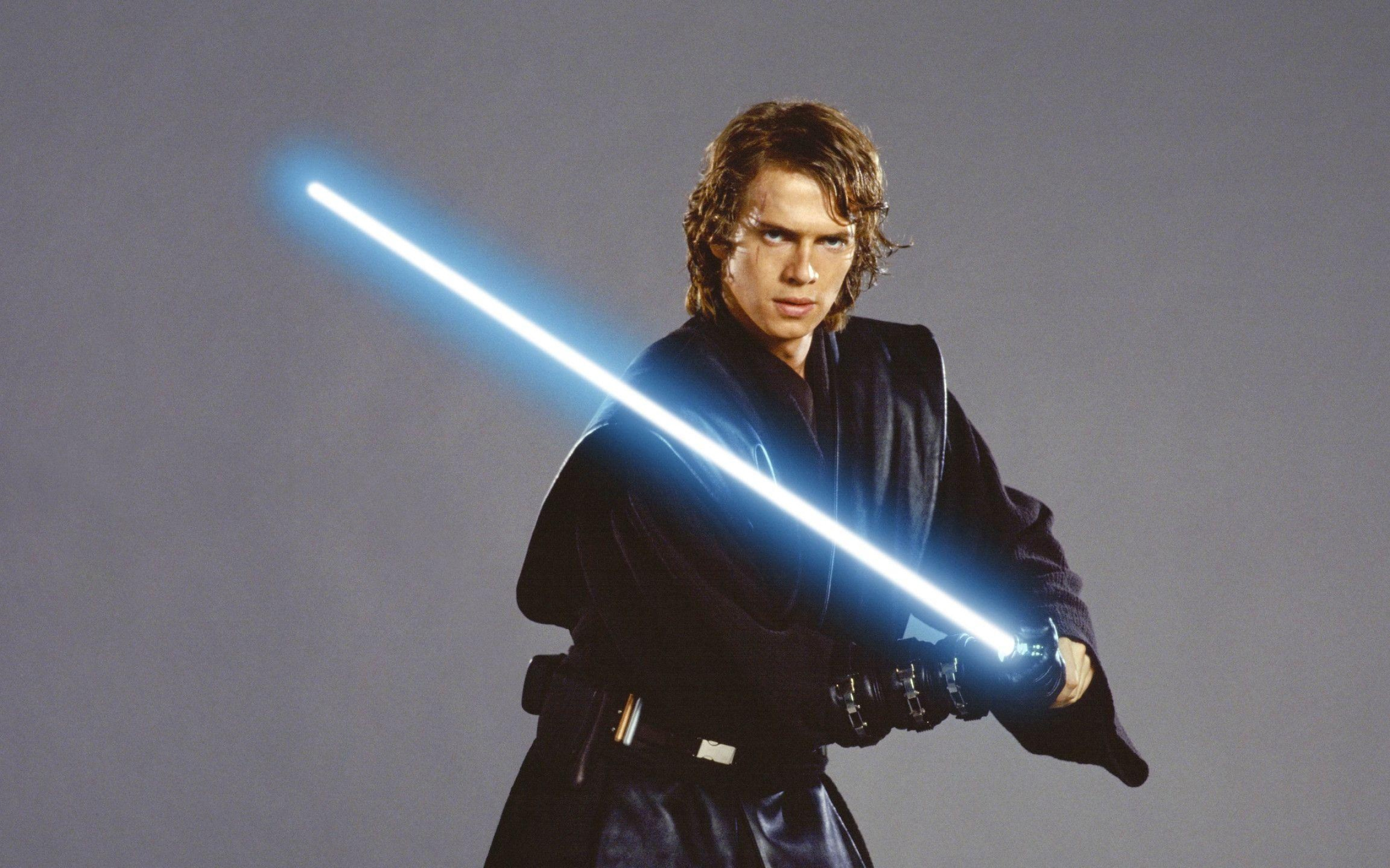 Anakin Skywalker, Hayden Christensen, Glowing blue lightsaber, HD Desktop wallpaper