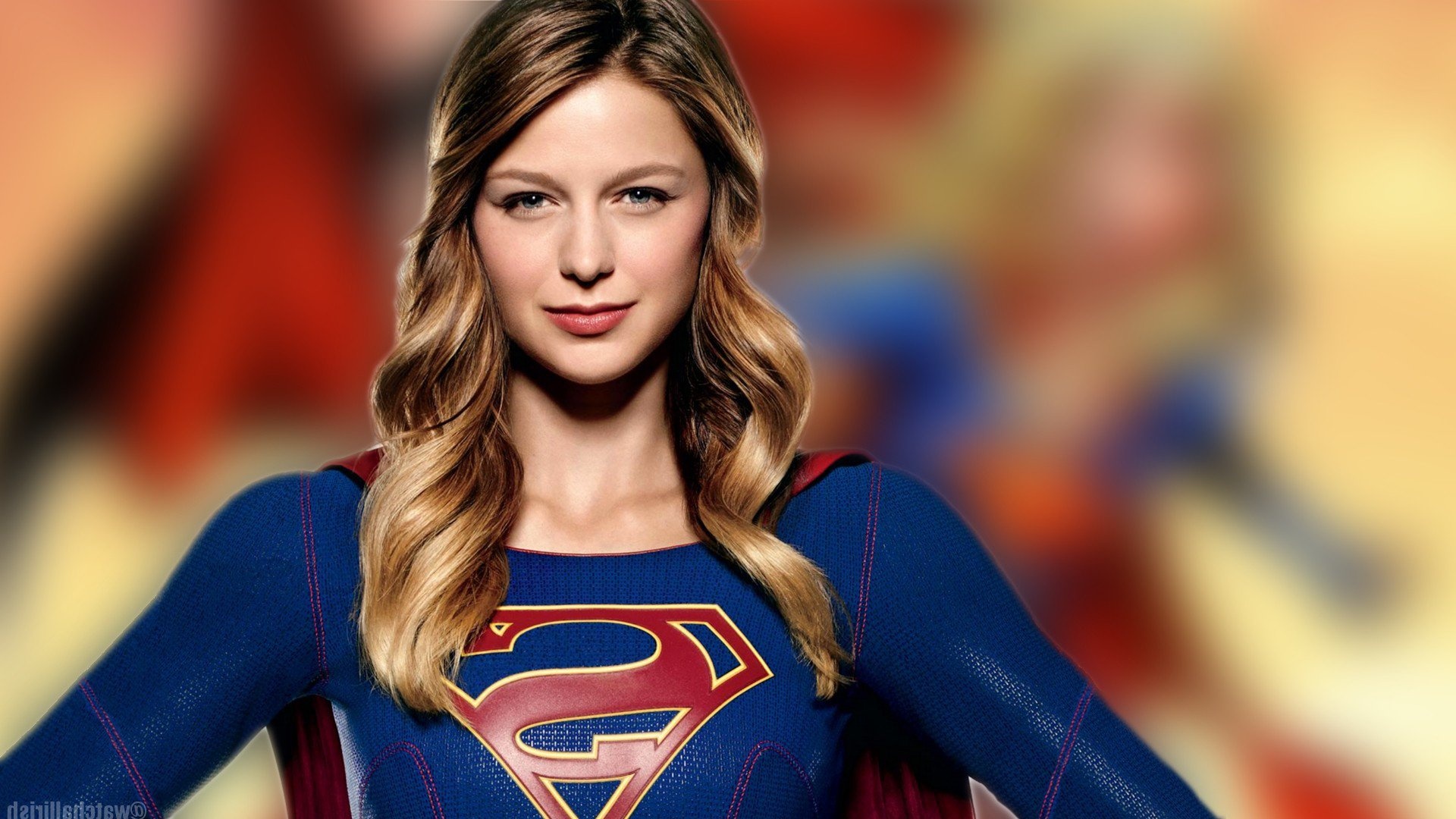 Melissa Benoist, Supergirl costume, House of El crest, Full HD Desktop wallpaper