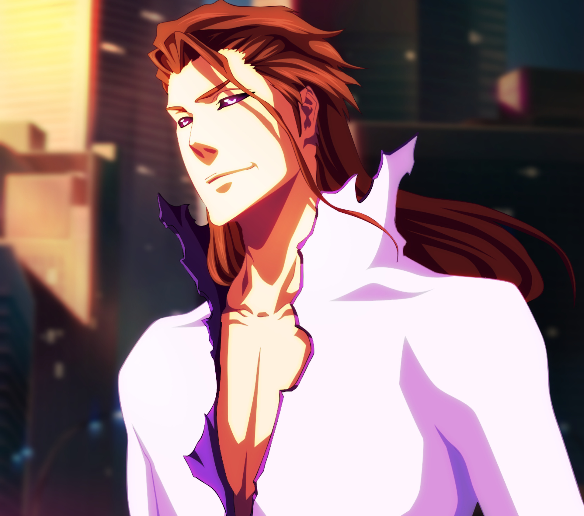 Sosuke Aizen, Hogyoku fusion form, Karakura Town skyline, HD Desktop wallpaper