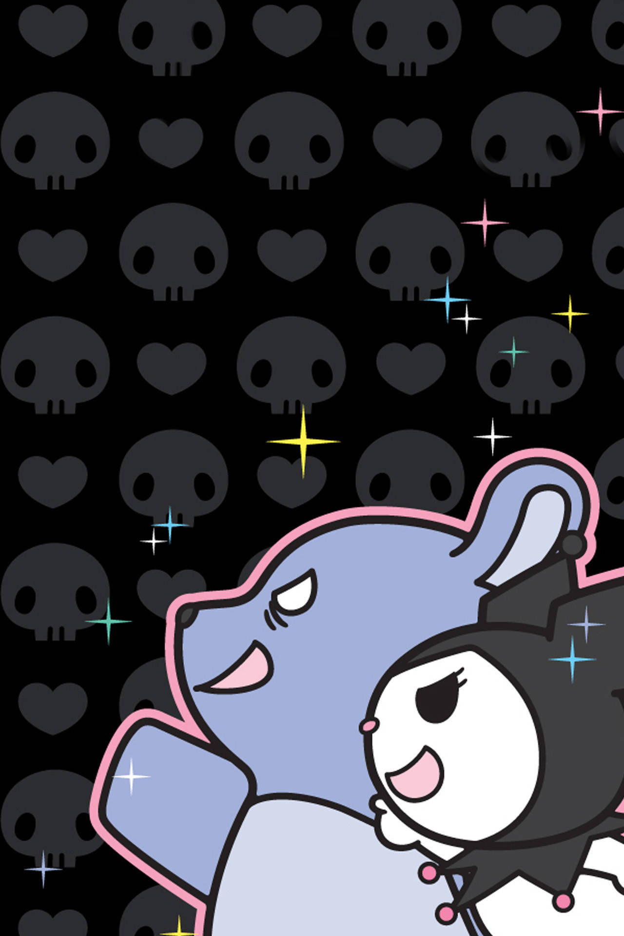 Kuromi, Baku, skull and heart pattern, HD Phone wallpaper