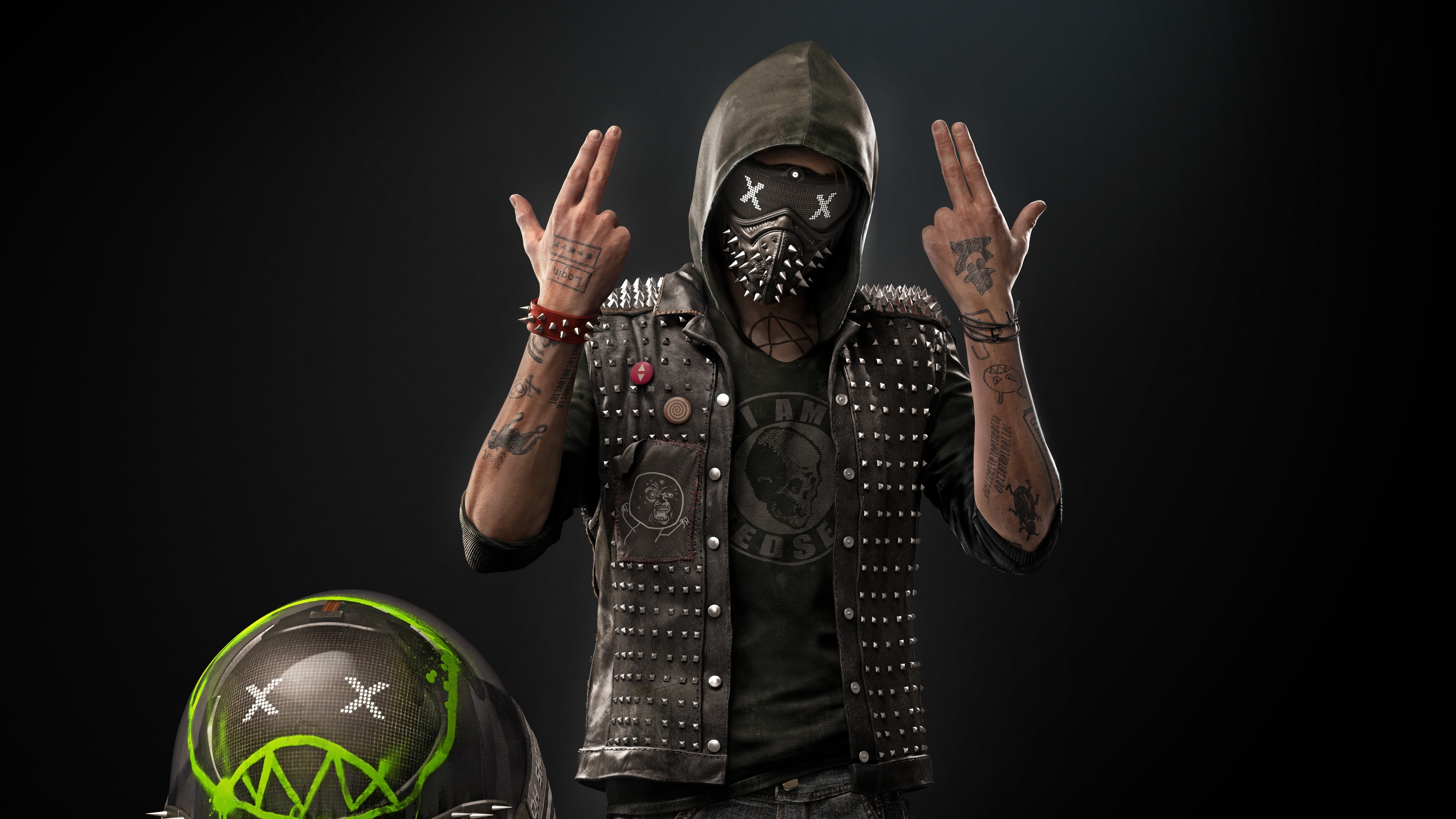 Wrench, Wrench's LED mask, studded leather vest, 4K Desktop wallpaper
