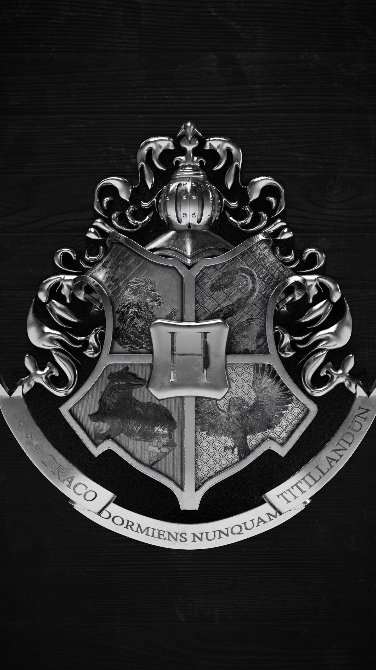 Monochrome, Hogwarts Crest Wallpaper, 1440x2560 HD Phone