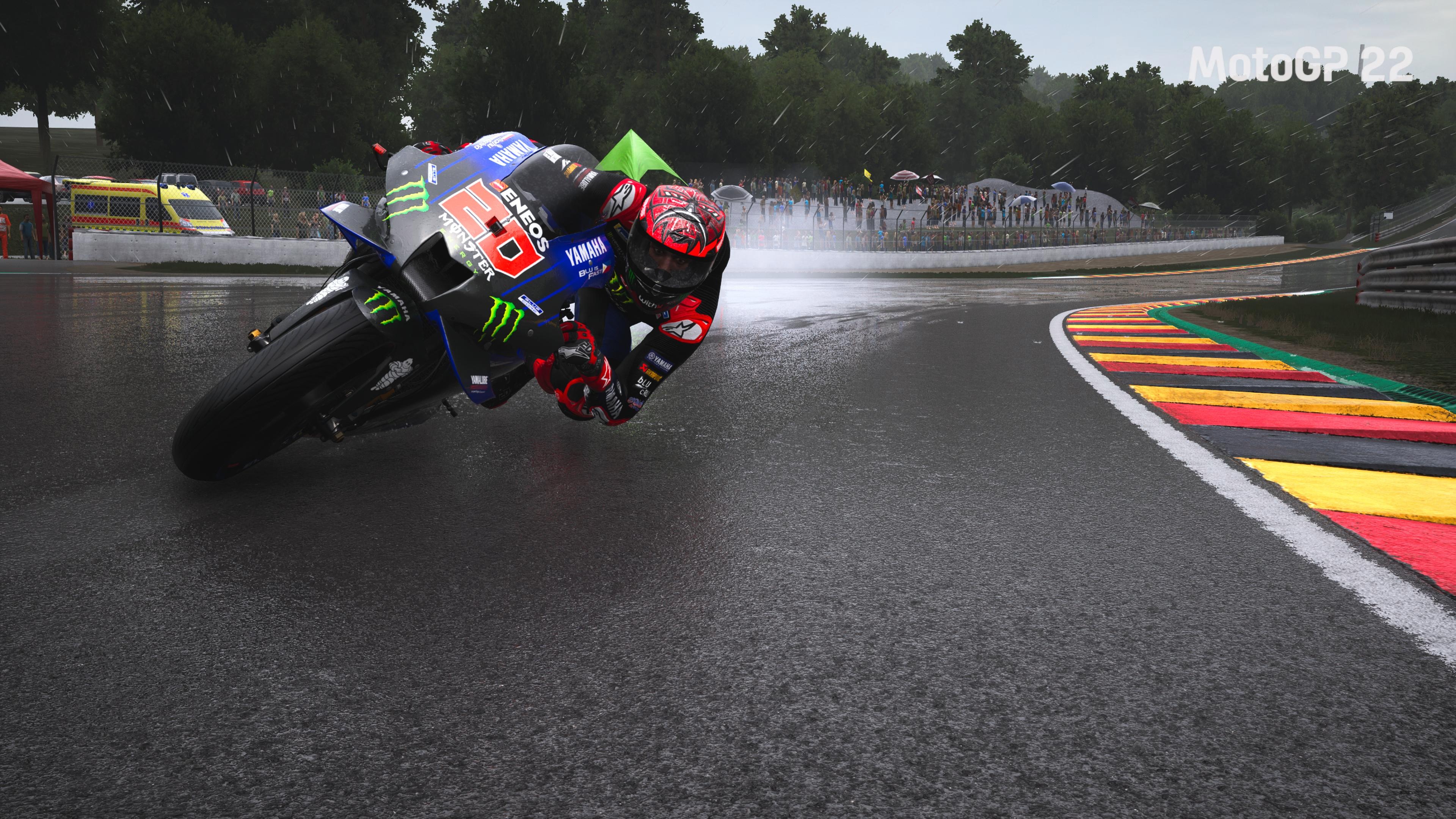 Fabio Quartararo, Monster Energy Yamaha YZR-M1, Wet asphalt race track, 4K Desktop wallpaper