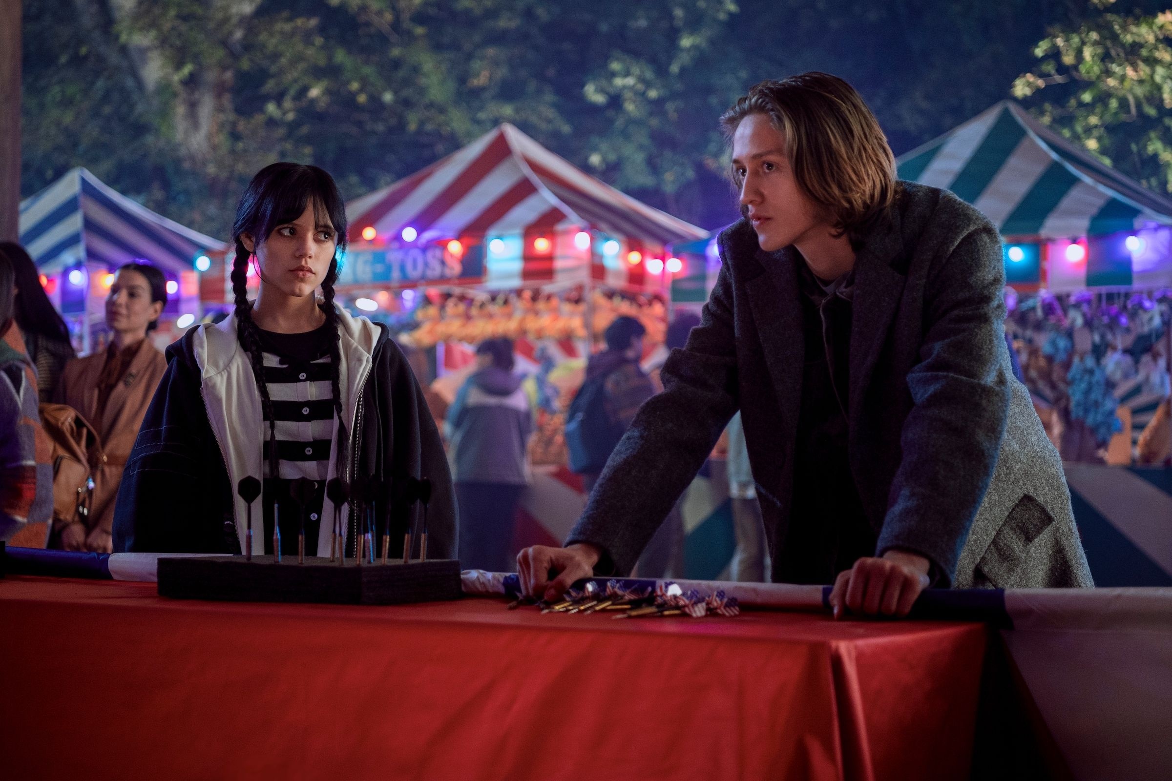 Wednesday Addams, Xavier Thorpe, carnival dart booth, HD Desktop wallpaper