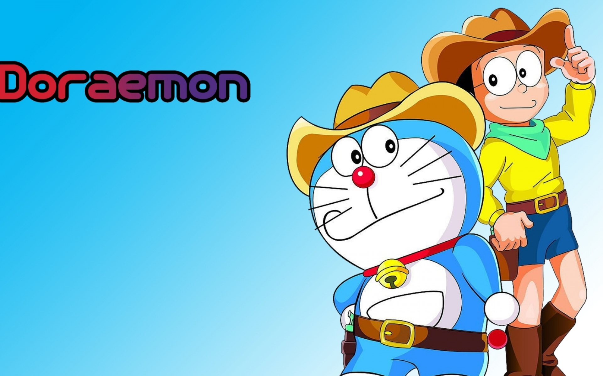 cowboy Doraemon, Nobita Nobi, Doraemon text, HD Desktop wallpaper