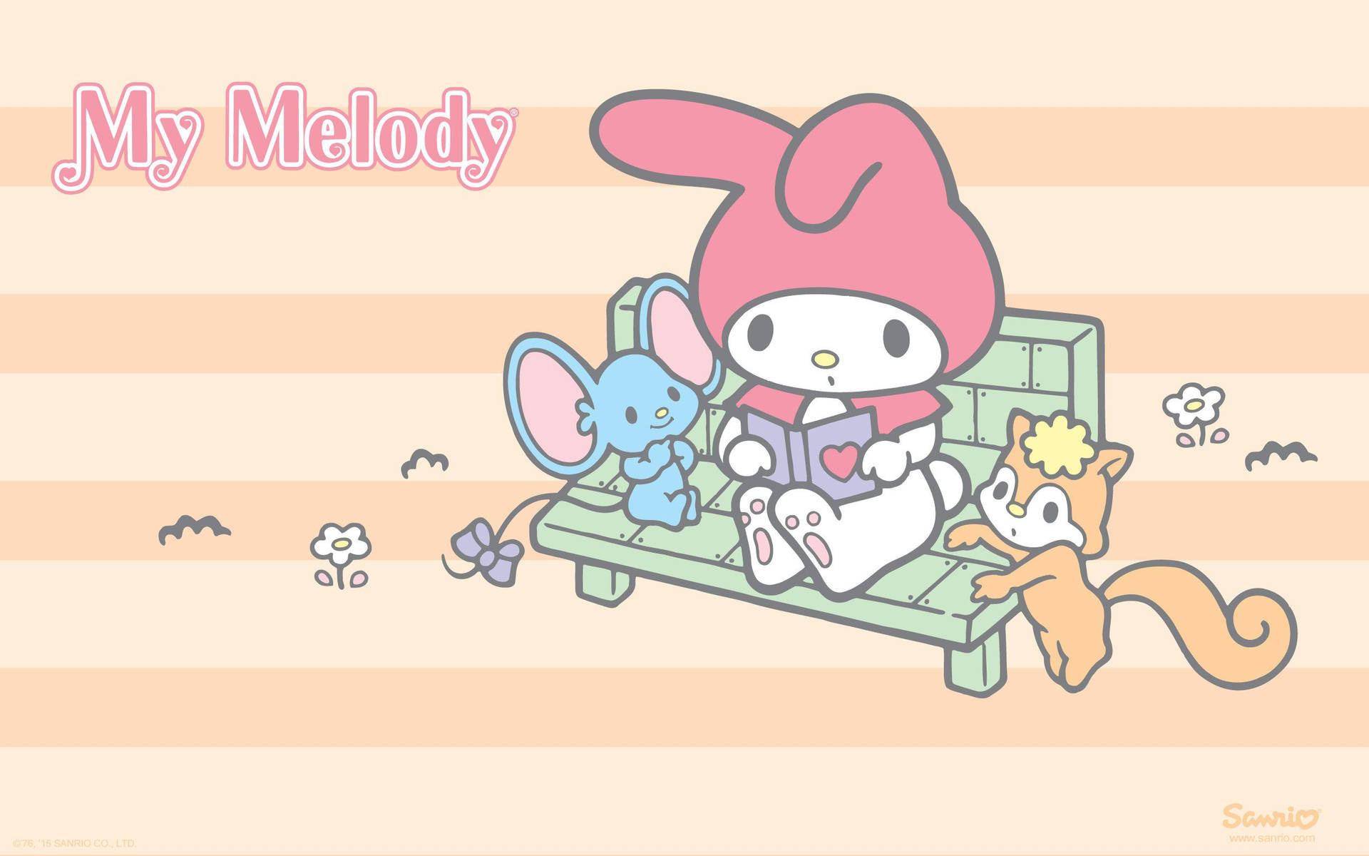 My Melody, Flat the mouse, Risu the squirrel, My Melody text logo, HD Desktop wallpaper