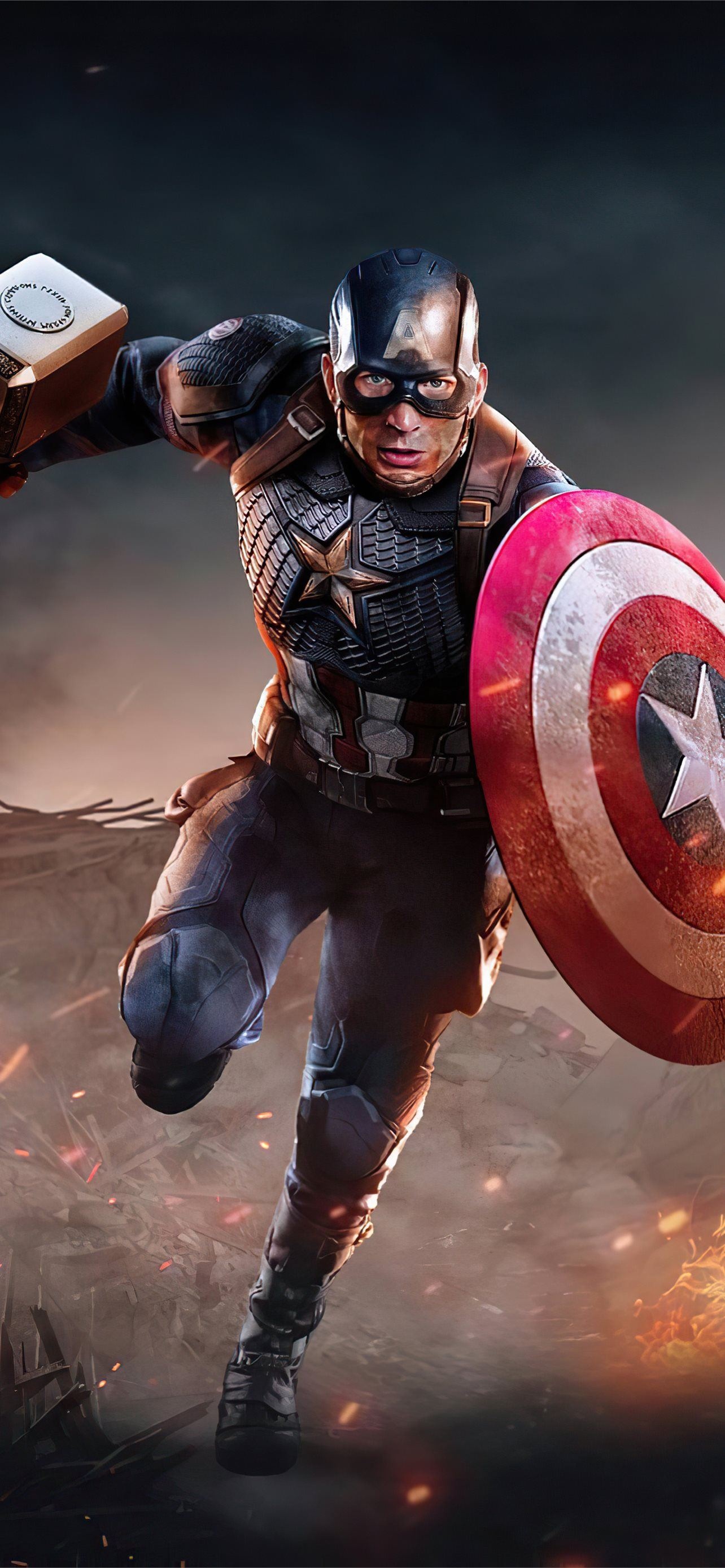 Captain America, Vibranium shield, Mjolnir, HD Phone wallpaper