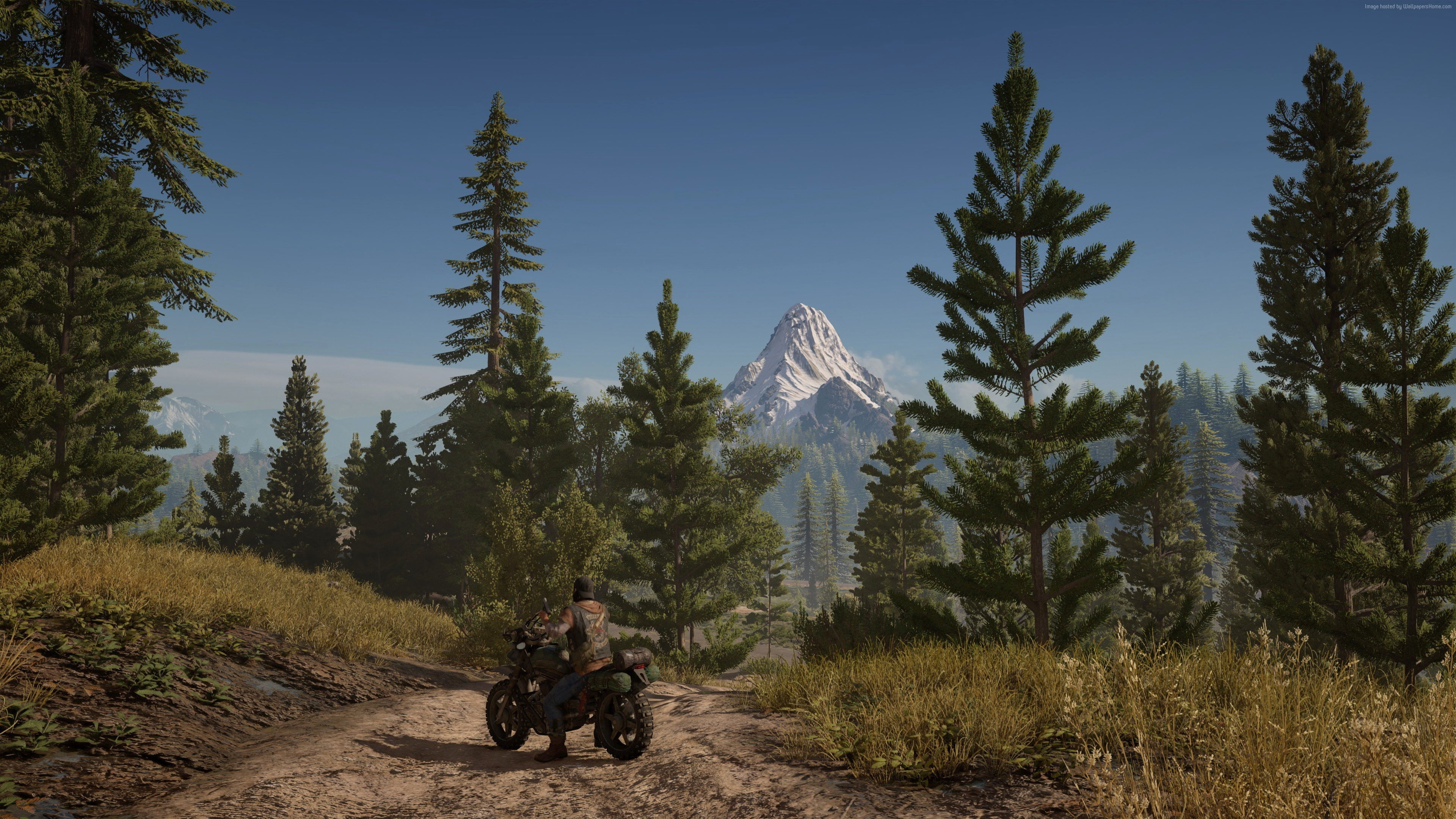 Deacon St. John, drifter bike, snow-capped mountain peak, 4K Desktop wallpaper
