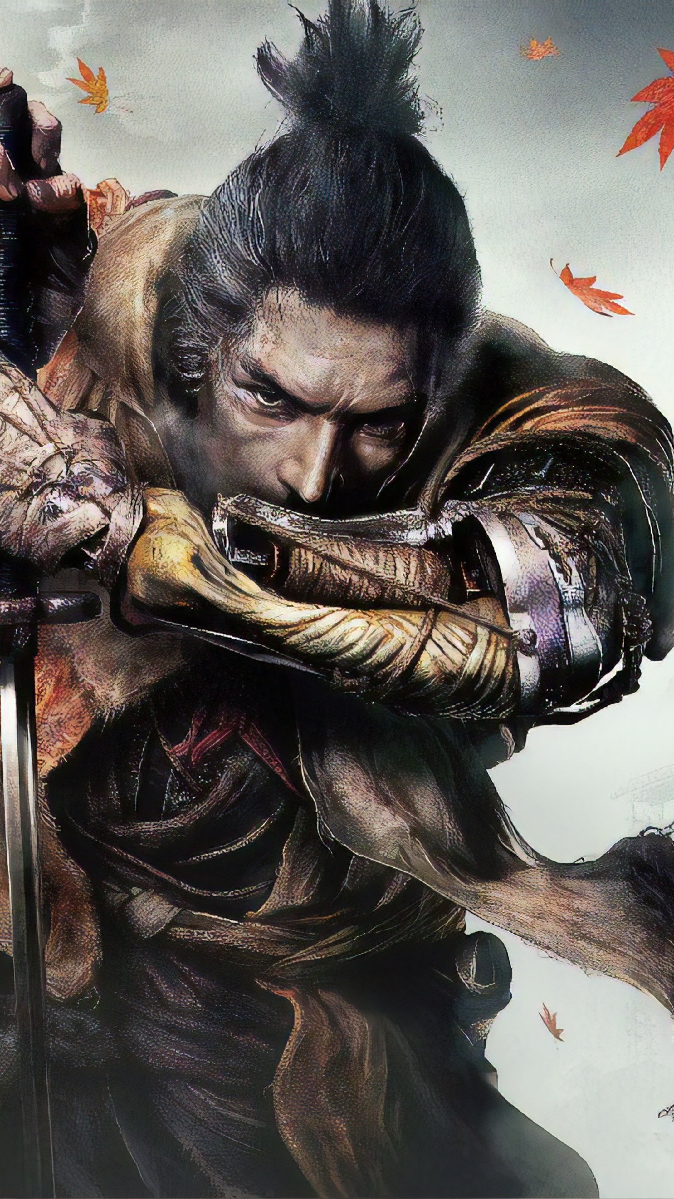 Wolf Sekiro, Shinobi Prosthetic, Kusabimaru katana, 4K Phone wallpaper