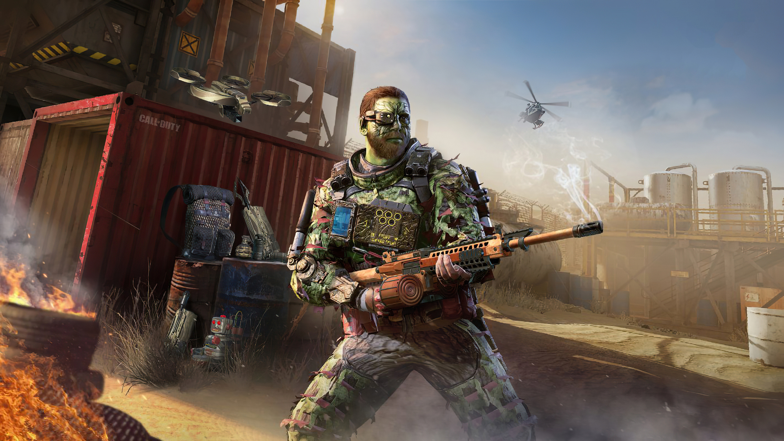 Nomad Druid operator, Rust multiplayer map, CALL OF DUTY text, HD Desktop wallpaper
