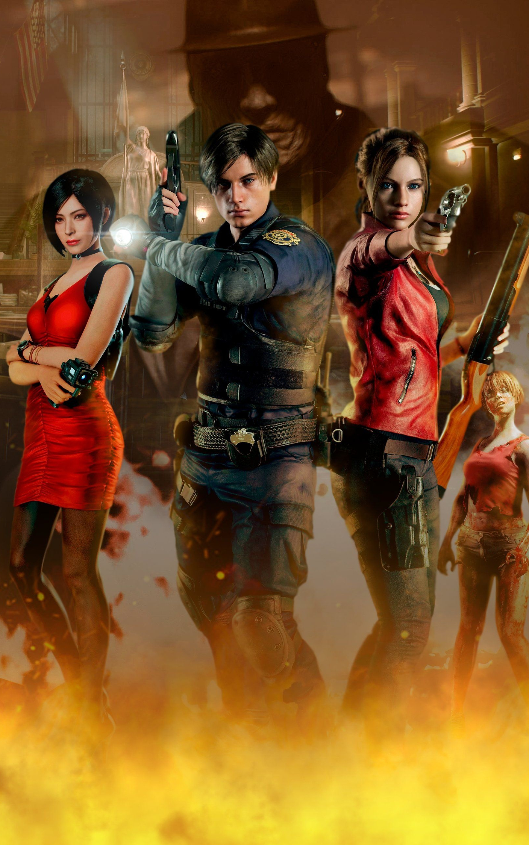 Leon S. Kennedy, Claire Redfield, Ada Wong, Tyrant Mr. X, Resident Evil 2, HD Phone wallpaper