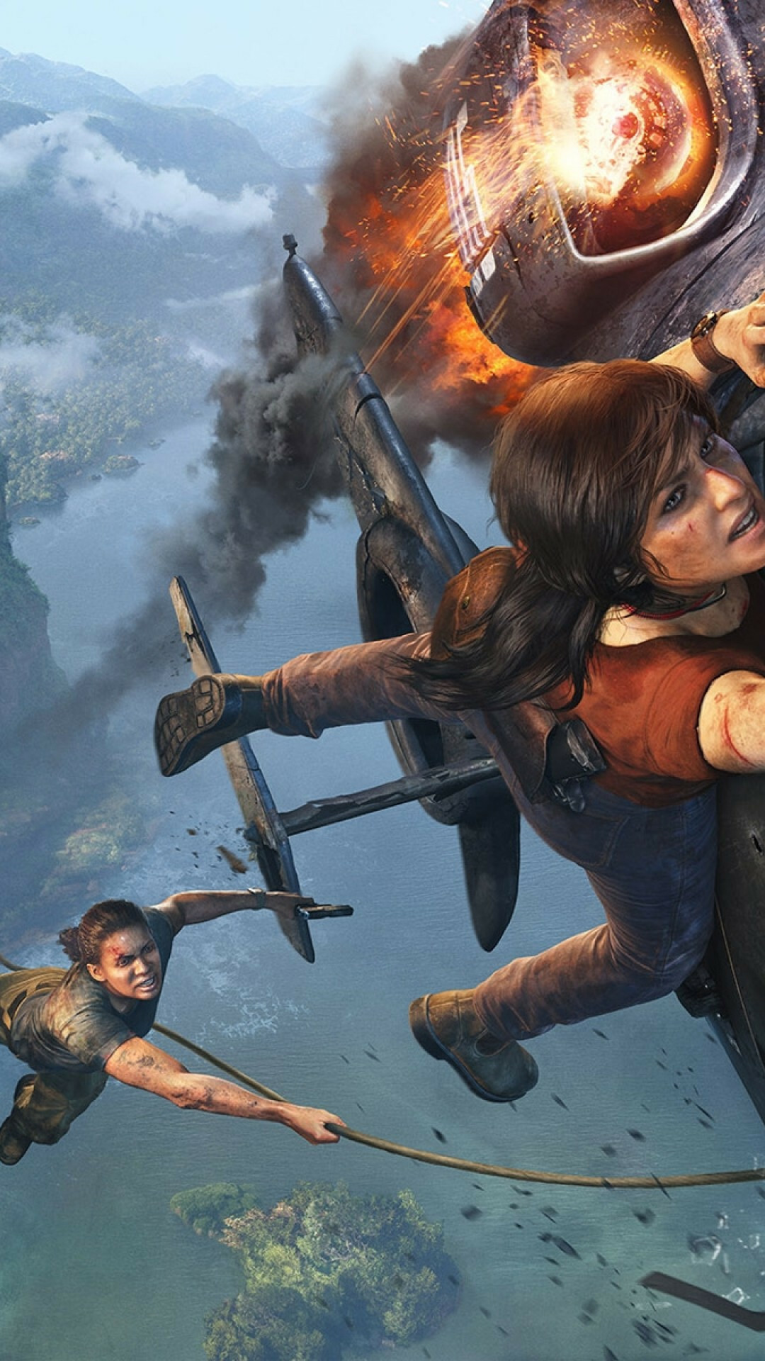 Uncharted adventure, Chloe Frazer falling, iPhone wallpapers, Sony Xperia Z, 1080x1920 Full HD Phone