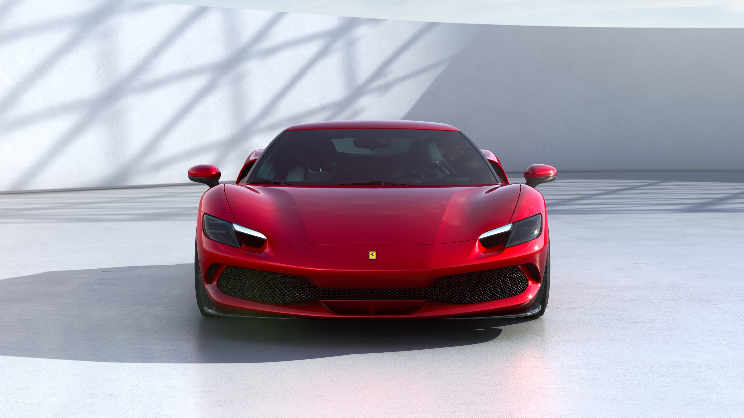 Ferrari 296 GTB, minimalist white studio, front view supercar, HD Desktop wallpaper