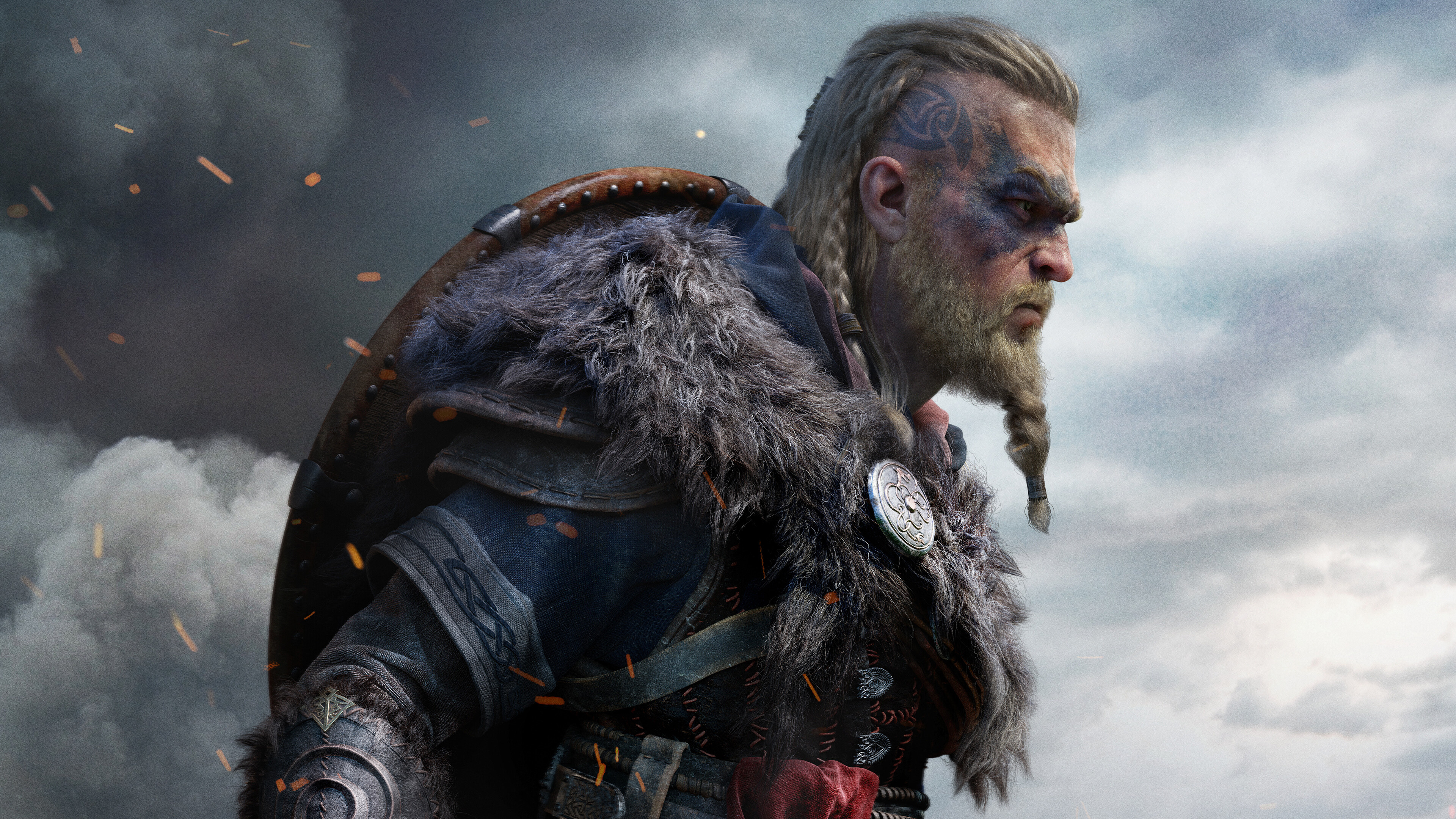 Male Eivor, Assassin's Creed Valhalla, Fur trimmed Viking armor, 4K Desktop wallpaper