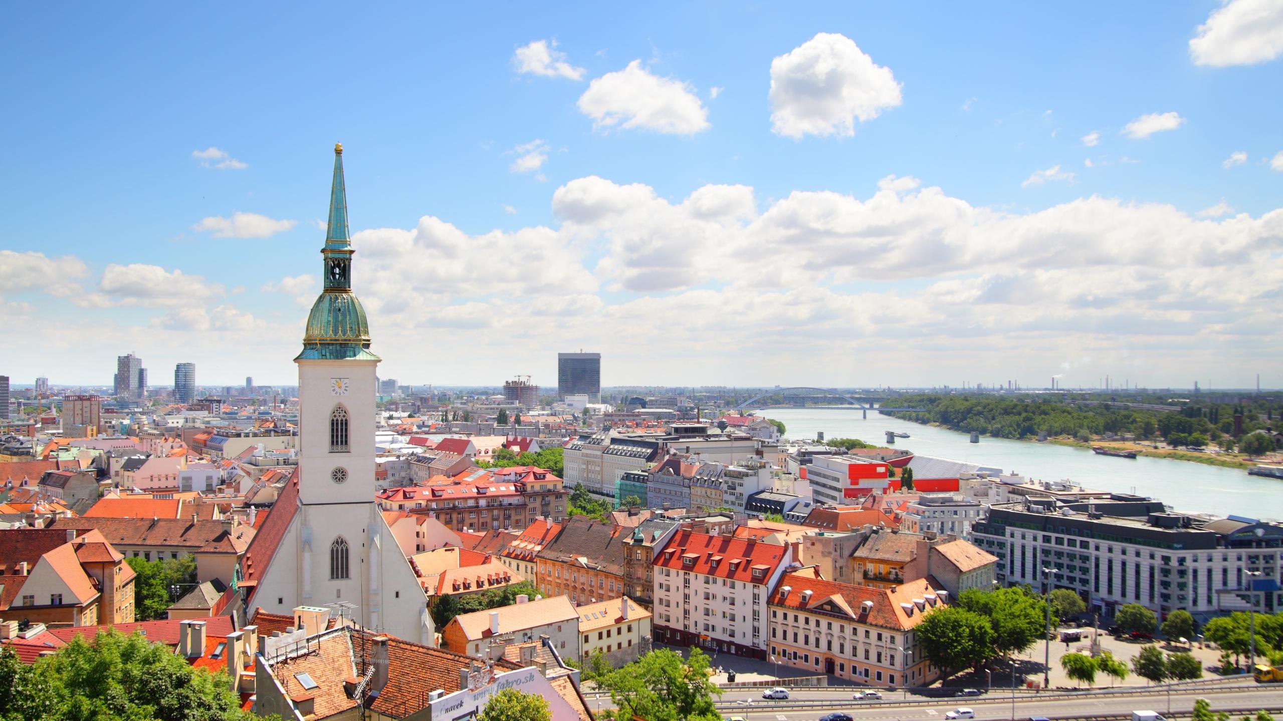 Bratislava wallpapers, Cityscape, Building, River, 2560x1440 HD Desktop