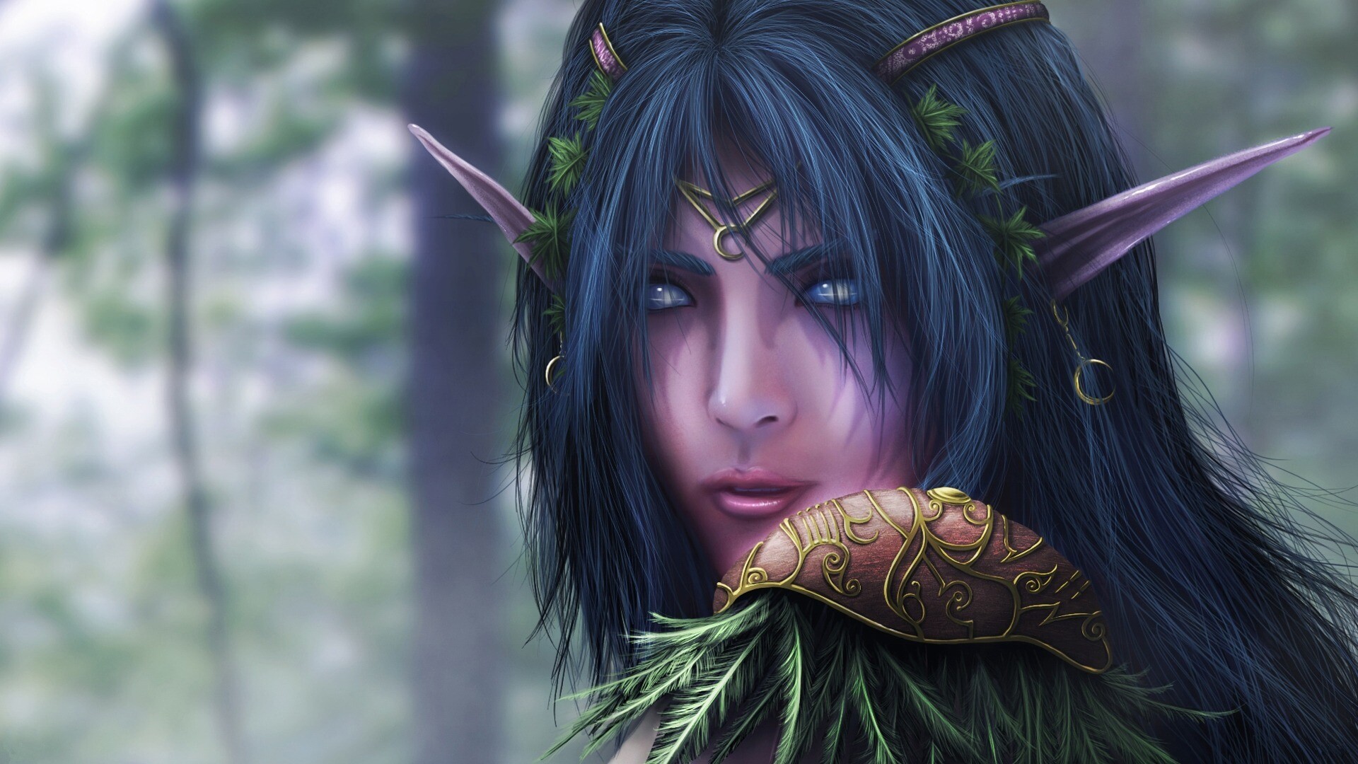 Night elf, Warcraft adventure, Mesmerizing wallpaper, Anime-inspired beauty, 1920x1080 Full HD Desktop