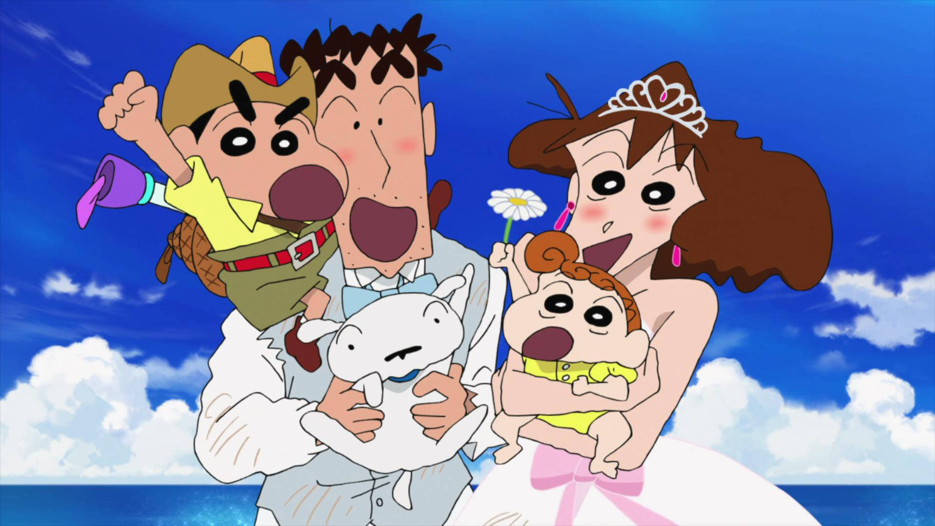 Shinnosuke Nohara, Hiroshi Nohara, Misae Nohara, Himawari Nohara, Shiro, Full HD Desktop wallpaper