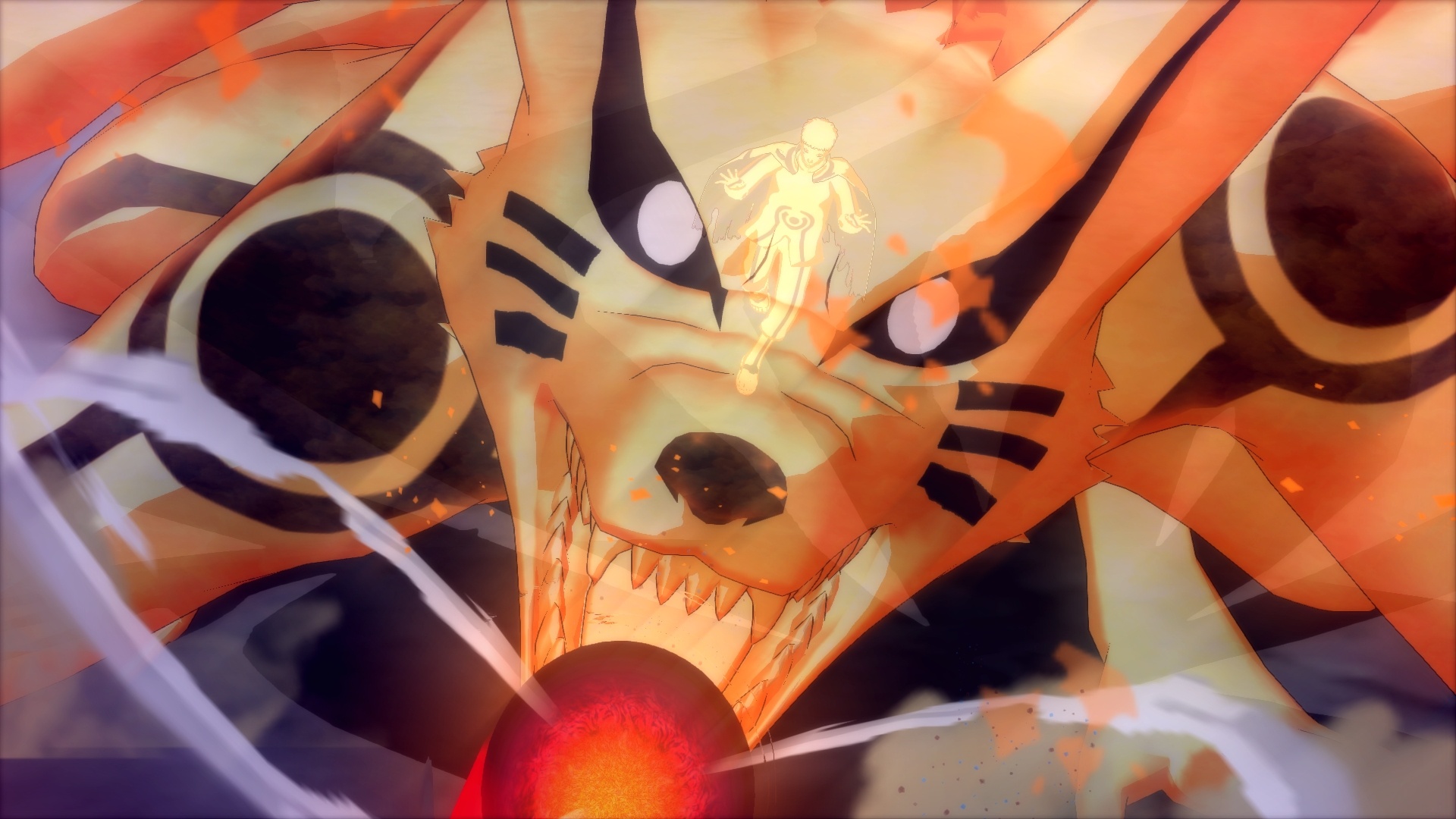 Kurama avatar form, Naruto Uzumaki Kurama Mode, Glowing Tailed Beast Bomb, Full HD Desktop wallpaper