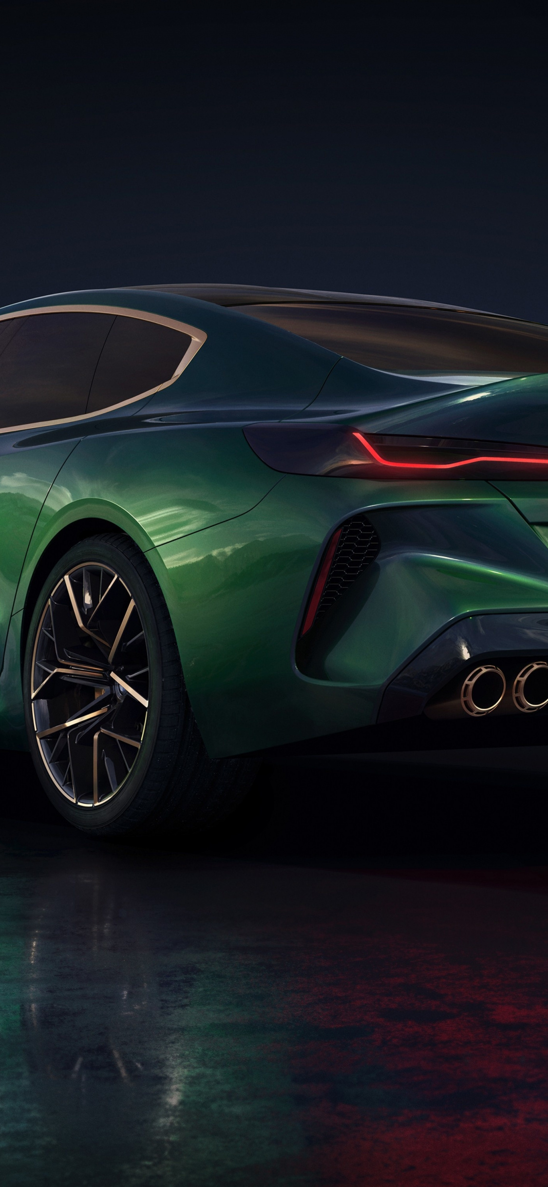 BMW M8, Gran Coupe, Rear View, Auto, Green, 1130x2440 HD Phone
