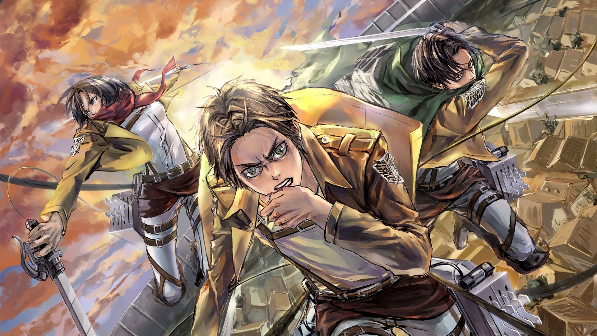 Mikasa Ackerman, Eren Yeager, Levi Ackerman, Attack on Titan, Full HD Desktop wallpaper