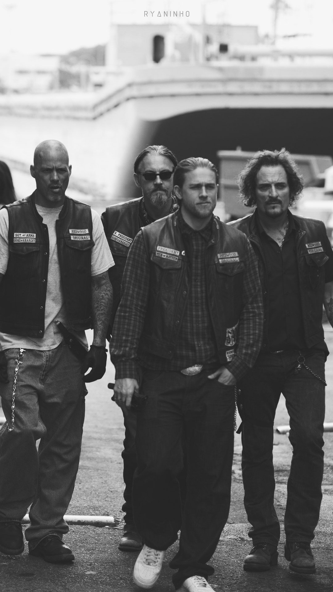 Jax Teller, Tig Trager, Chibs Telford, Happy Lowman, SAMCRO leather vests, Full HD Phone wallpaper