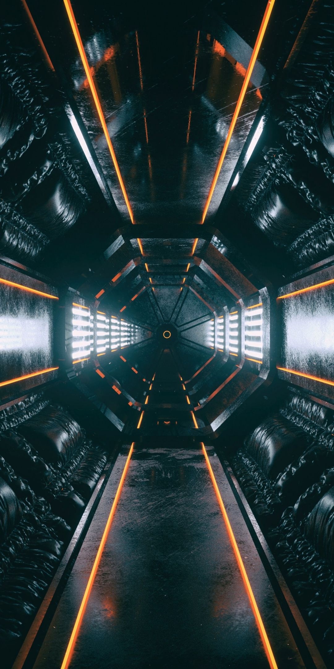 Space room glow tunnel, Technological wallpaper, Sci-fi environment, Dark futuristic aesthetics, 1080x2160 HD Phone