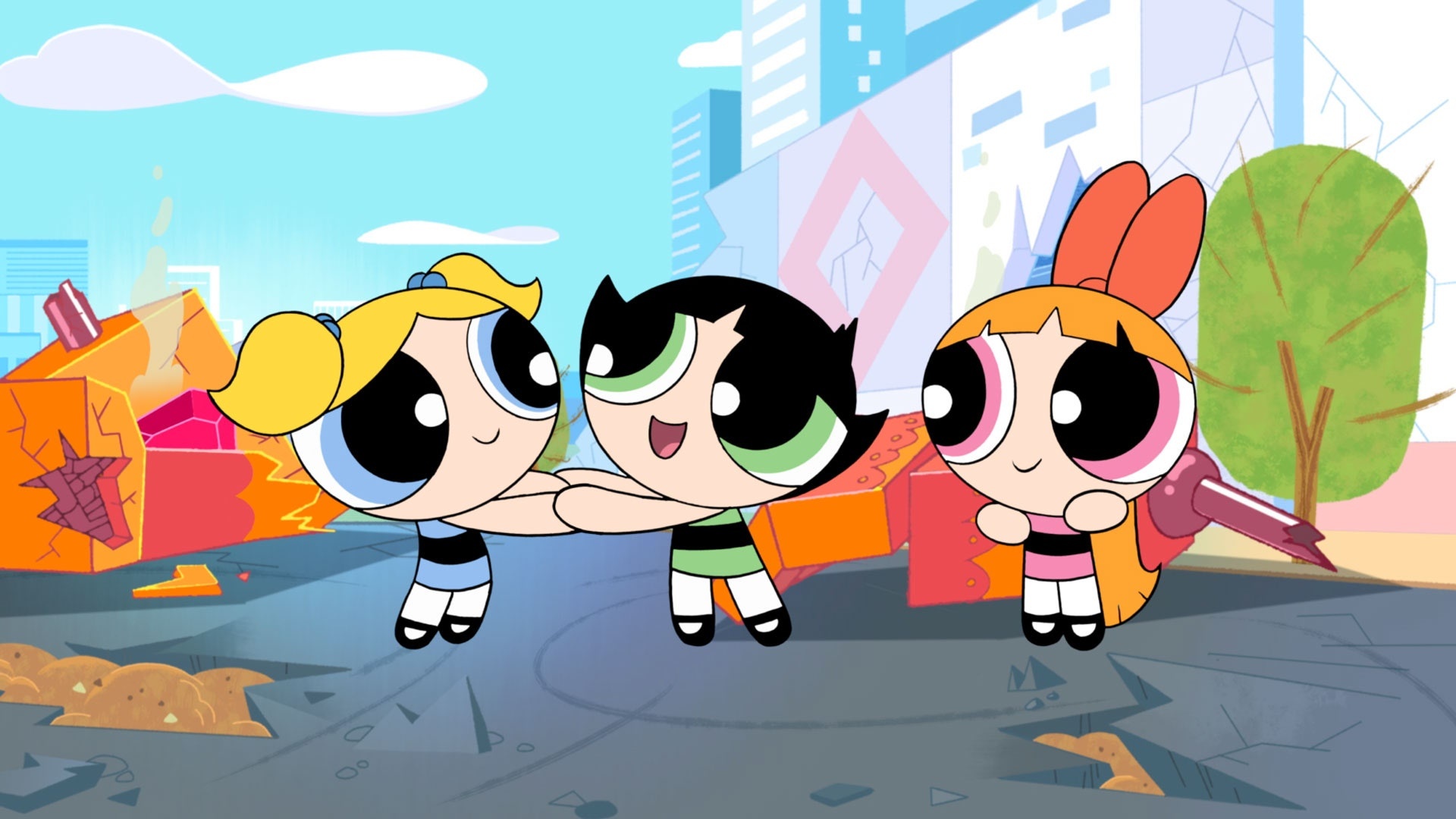 Bubbles, Buttercup, Blossom, Townsville city street, Full HD Desktop wallpaper
