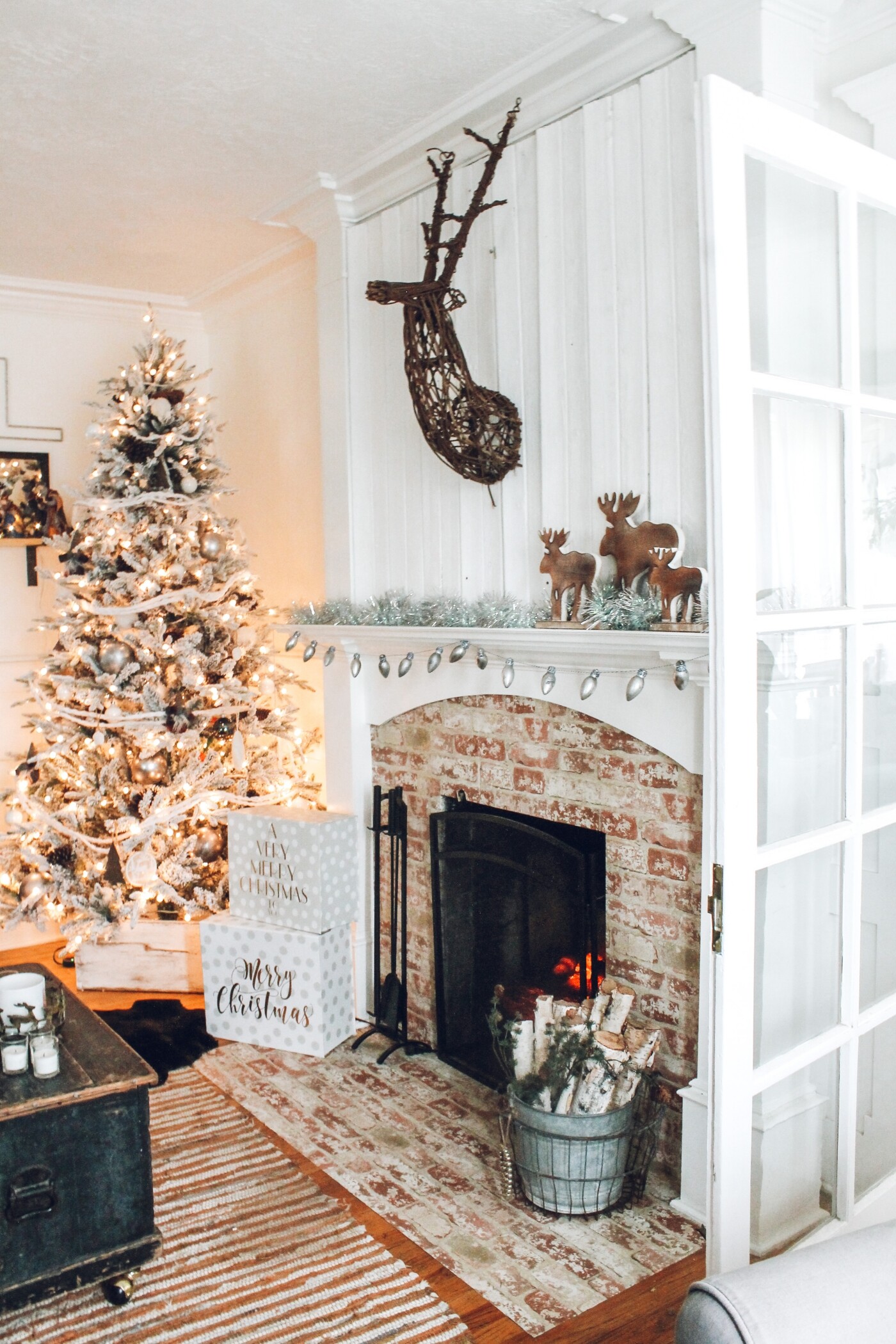 Christmas Fireplace, Faux brick wallpaper, Wicker house decor, Cozy winter, 1400x2100 HD Phone