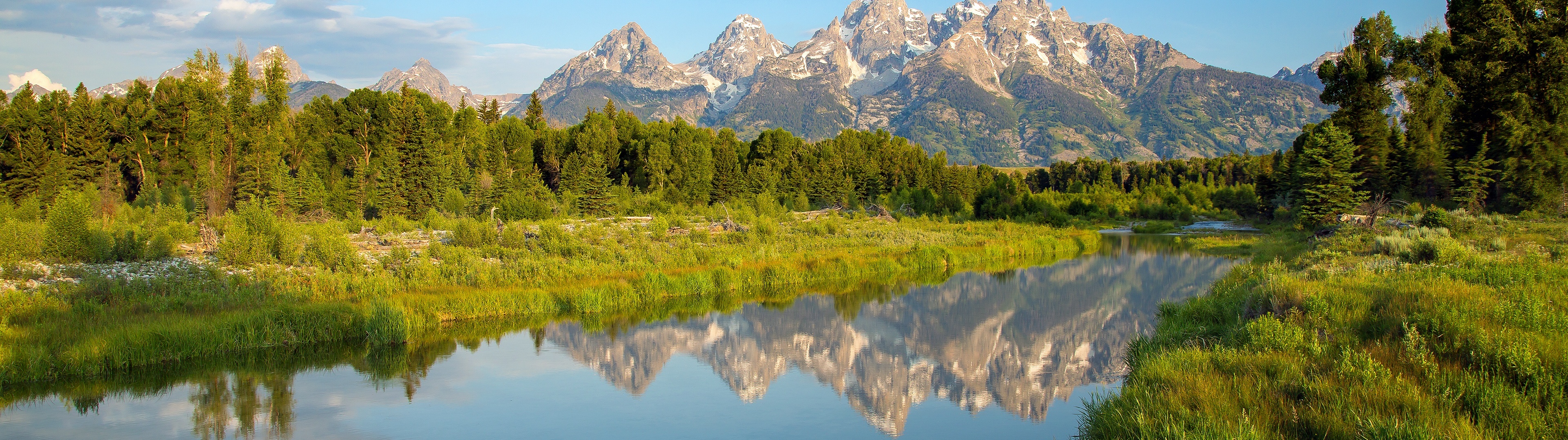 Teton Range, Rocky mountains, Mirror lake, 3840x1080 Dual Screen Desktop