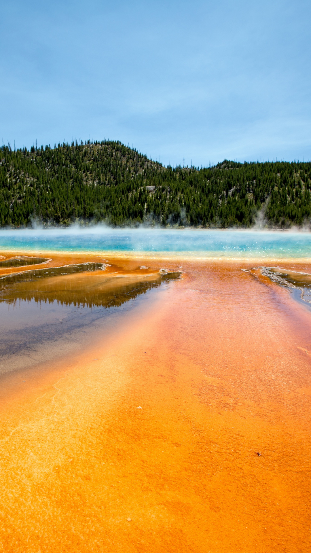 Yellowstone National Park, Grand prismatic spring, 4K wallpaper, Nature's palette, 1080x1920 Full HD Phone