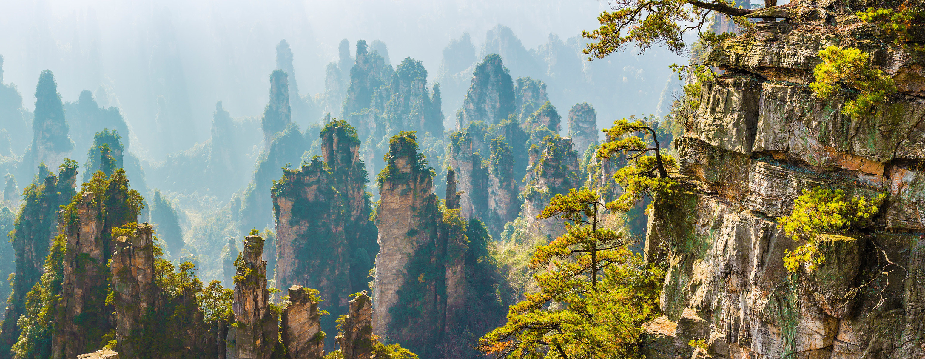 Archaeological wonders, Ancient temple ruins, Hidden gems, Zhangjiajie travel guide, 3100x1210 Dual Screen Desktop