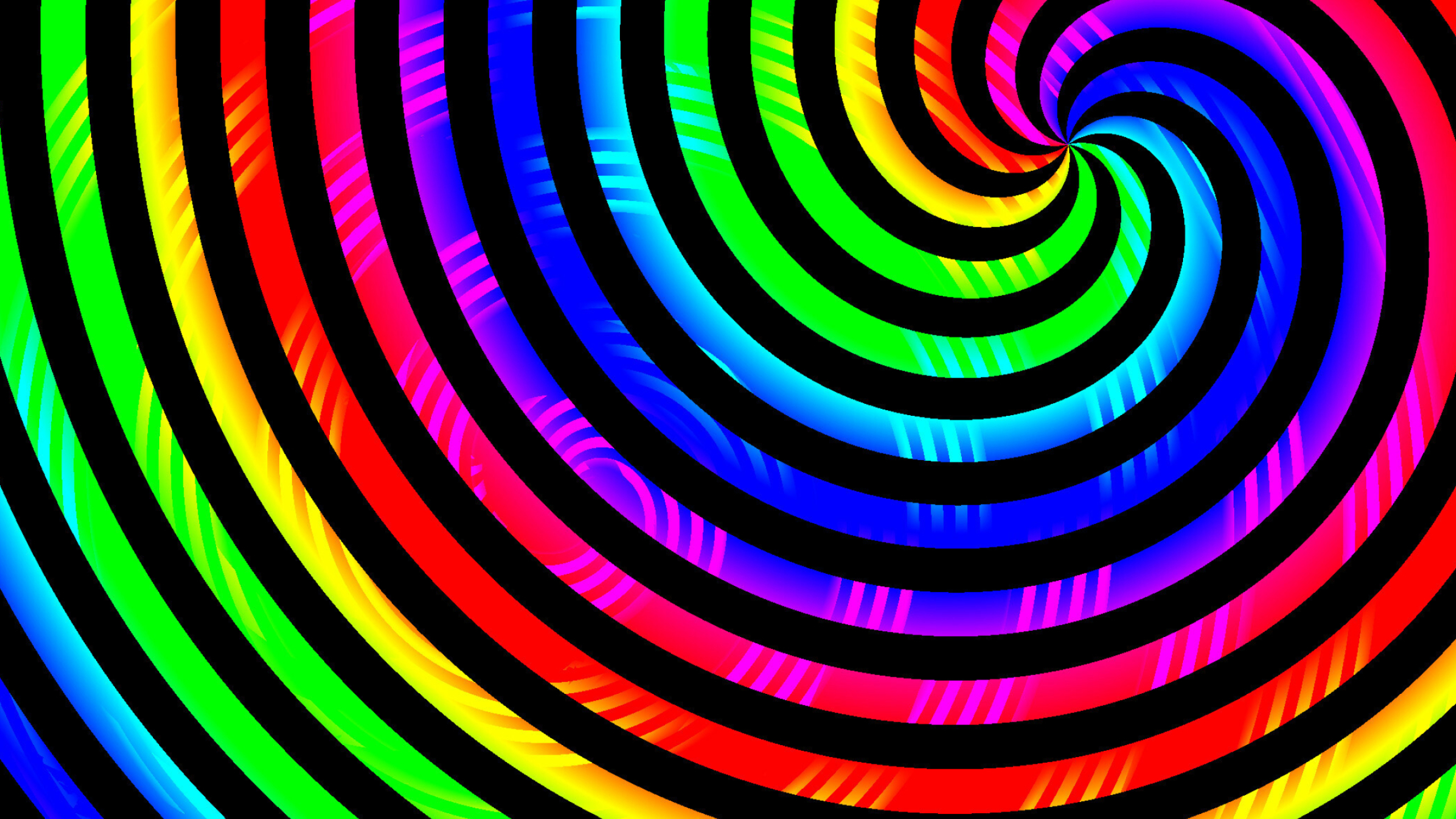 Vibrant rainbow spiral, Colorful visual delight, Whirling motion, Abstract art, 2560x1440 HD Desktop