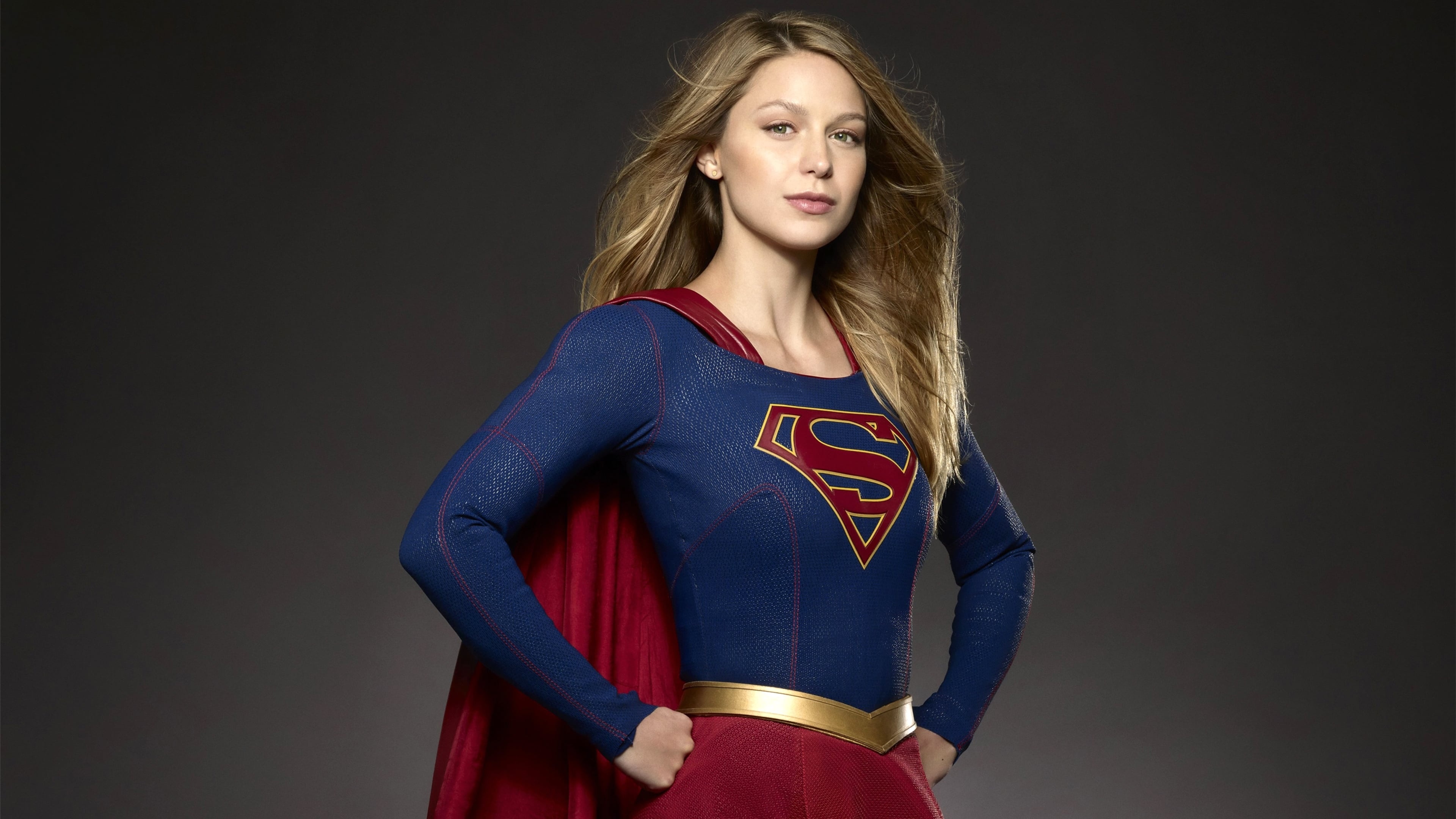 Melissa Benoist, Supergirl costume, House of El crest, 4K Desktop wallpaper