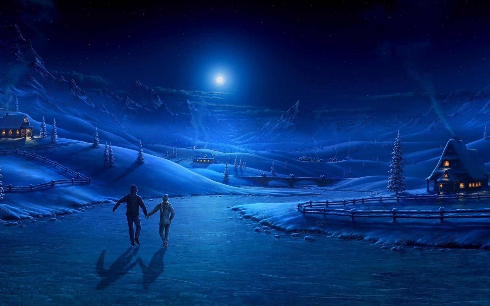 Figure skating, Snow night, Night pictures, Winter night, 1920x1200 HD Desktop