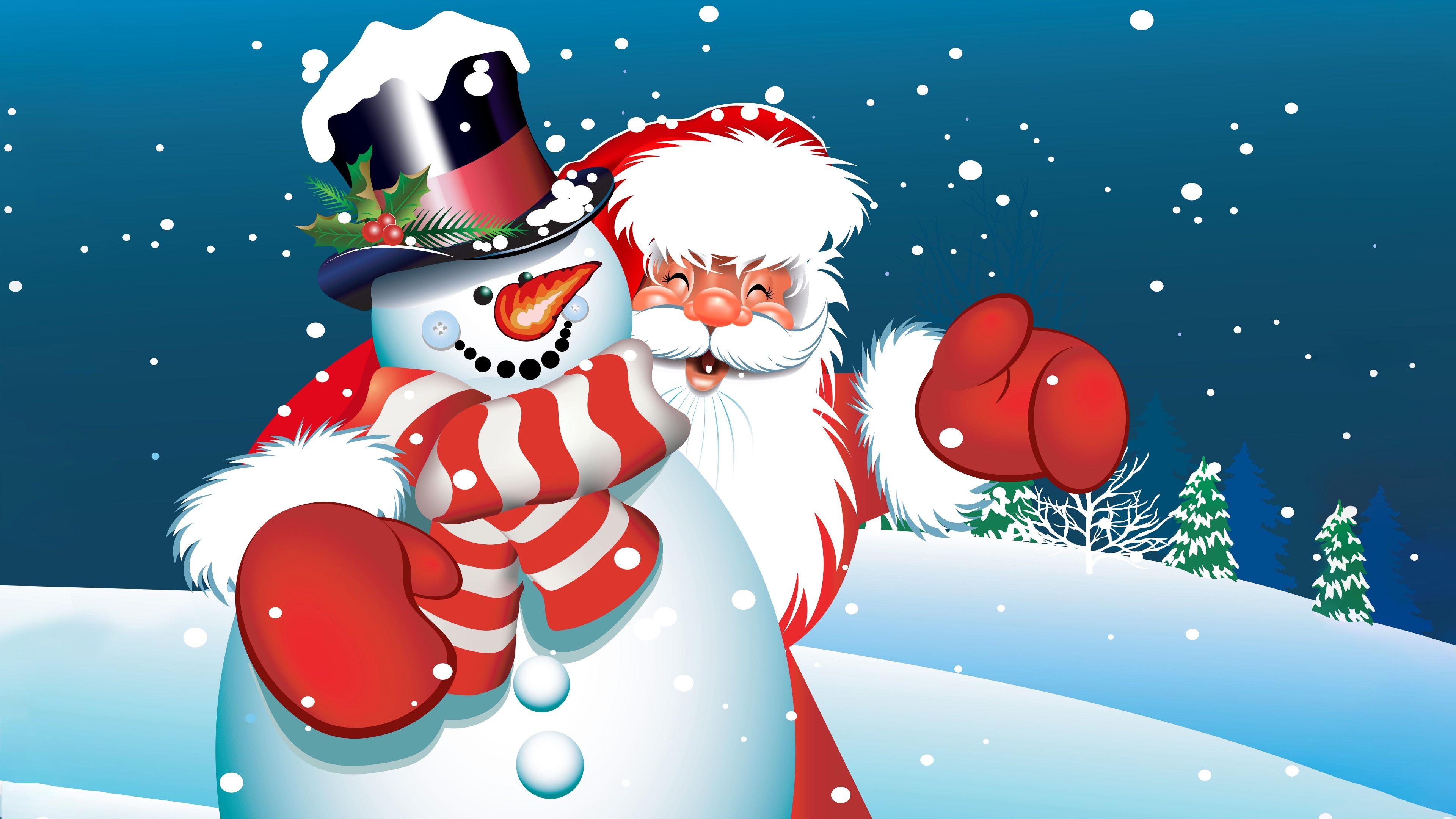 Snowman, Father Christmas Wallpaper, 3840x2160 4K Desktop