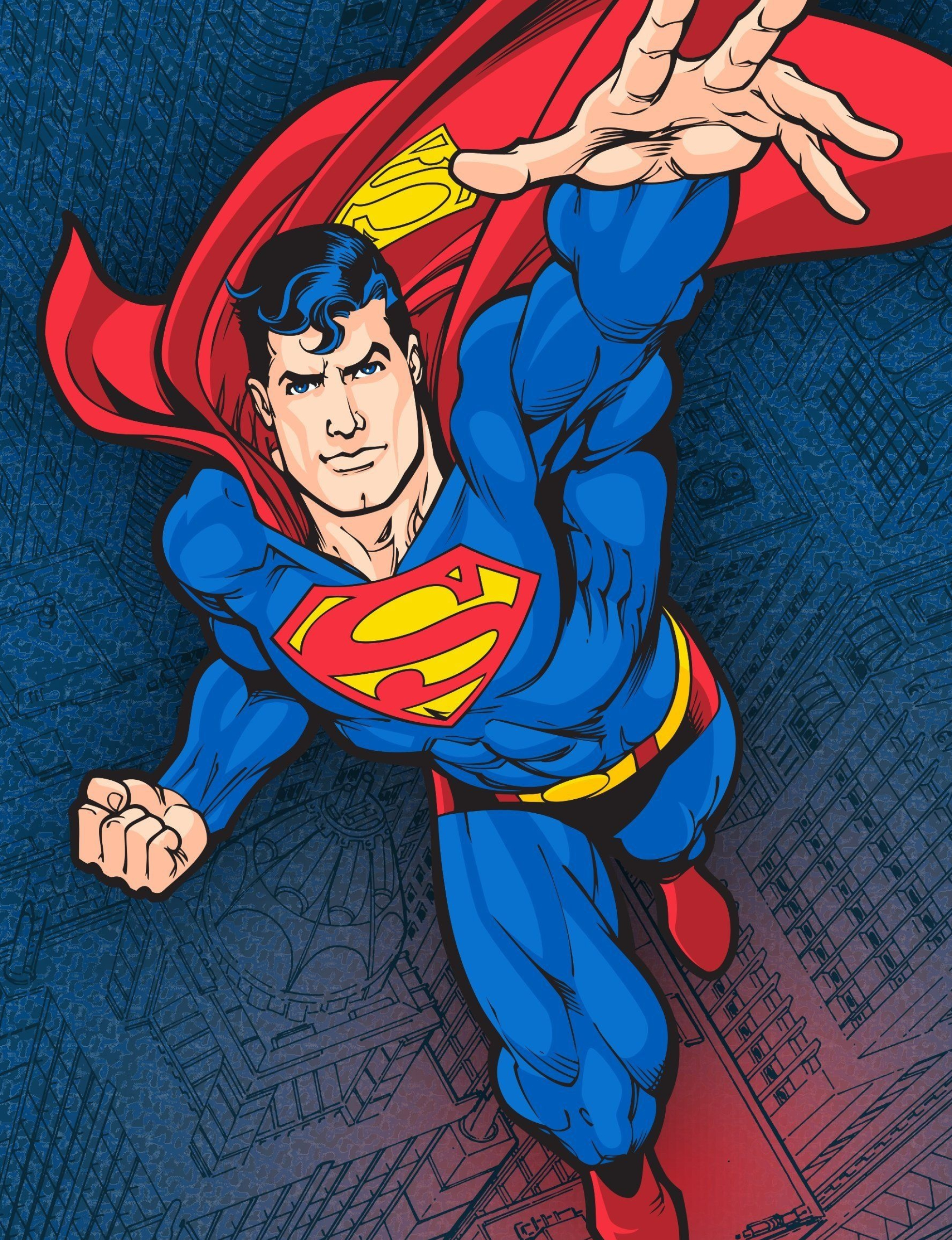 Superman, Superman S-Shield emblem, Metropolis skyscrapers, HD Phone wallpaper