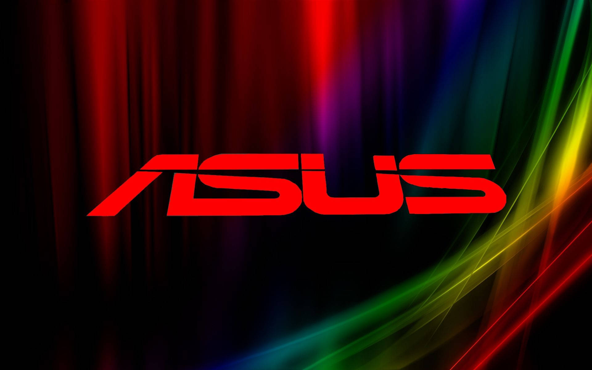 red ASUS logo, colorful abstract light waves, dark rainbow spectrum, HD Desktop wallpaper