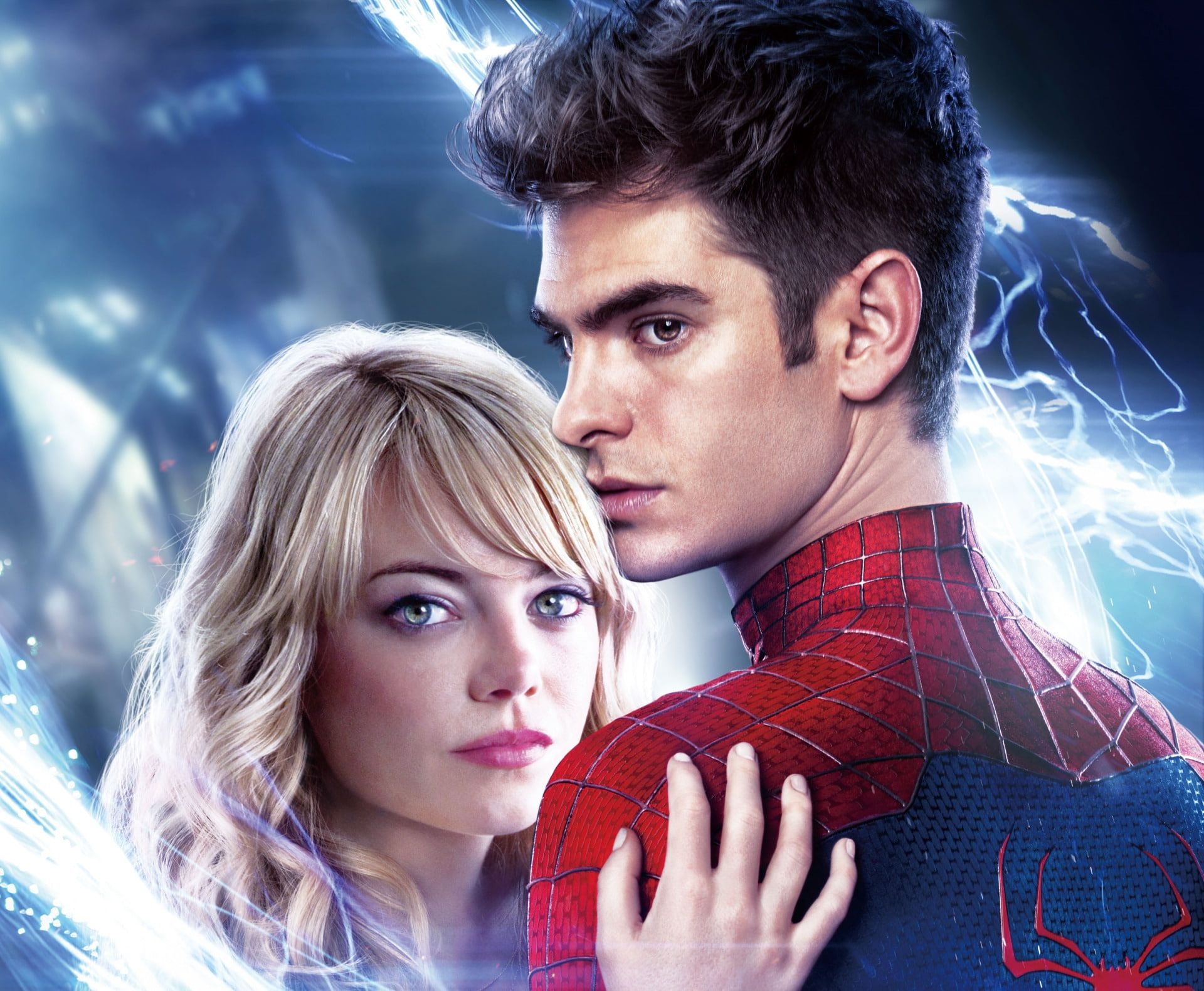 Peter Parker, Gwen Stacy, Electro's blue lightning, HD Desktop wallpaper