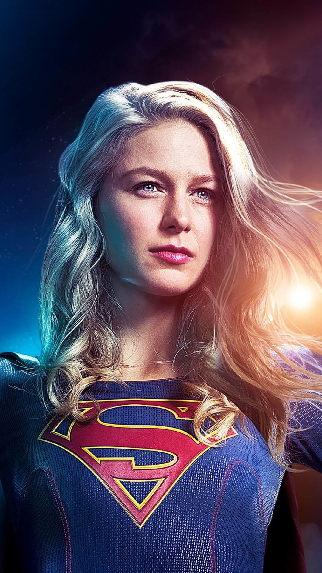 Melissa Benoist as Supergirl, House of El chest emblem, Windblown blonde hair, Full HD Phone wallpaper