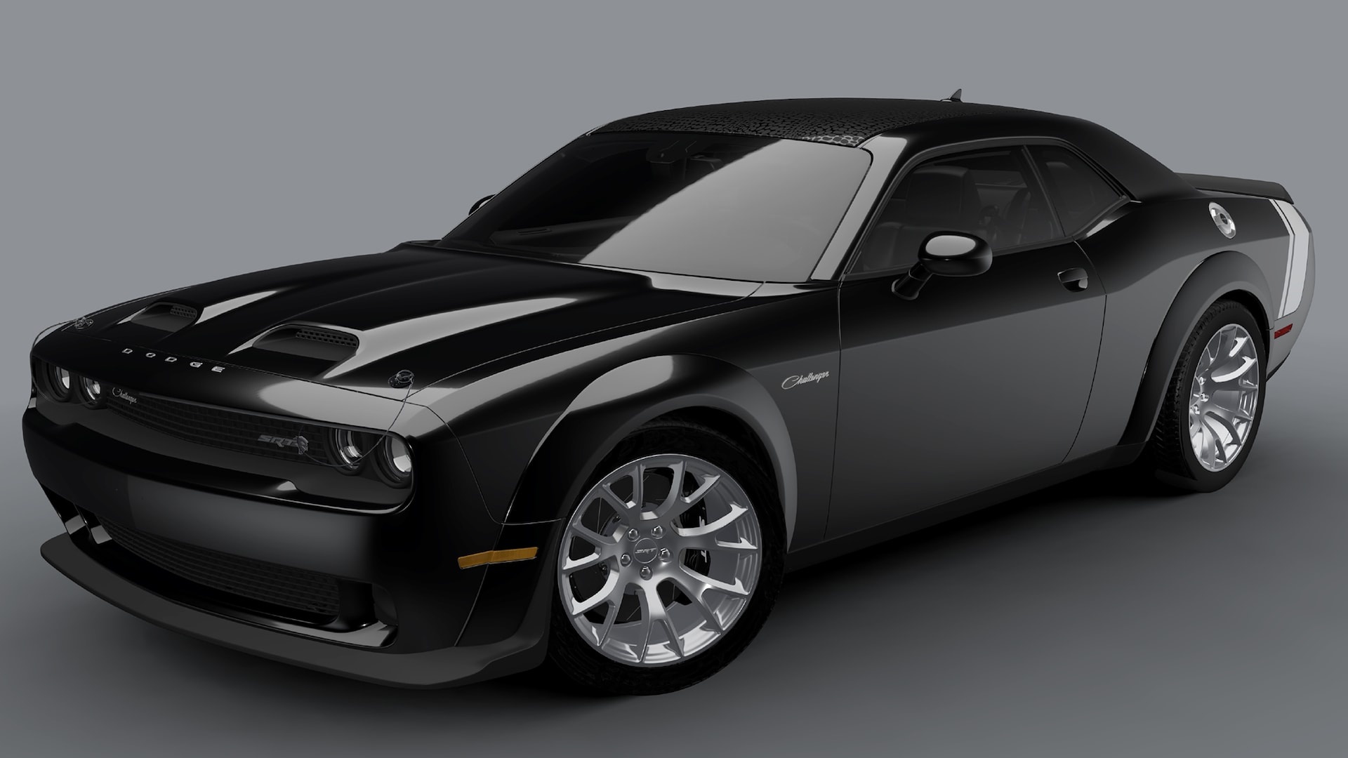 Dodge Challenger SRT Hellcat, chrome multi-spoke wheels, gray studio background, Full HD Desktop wallpaper