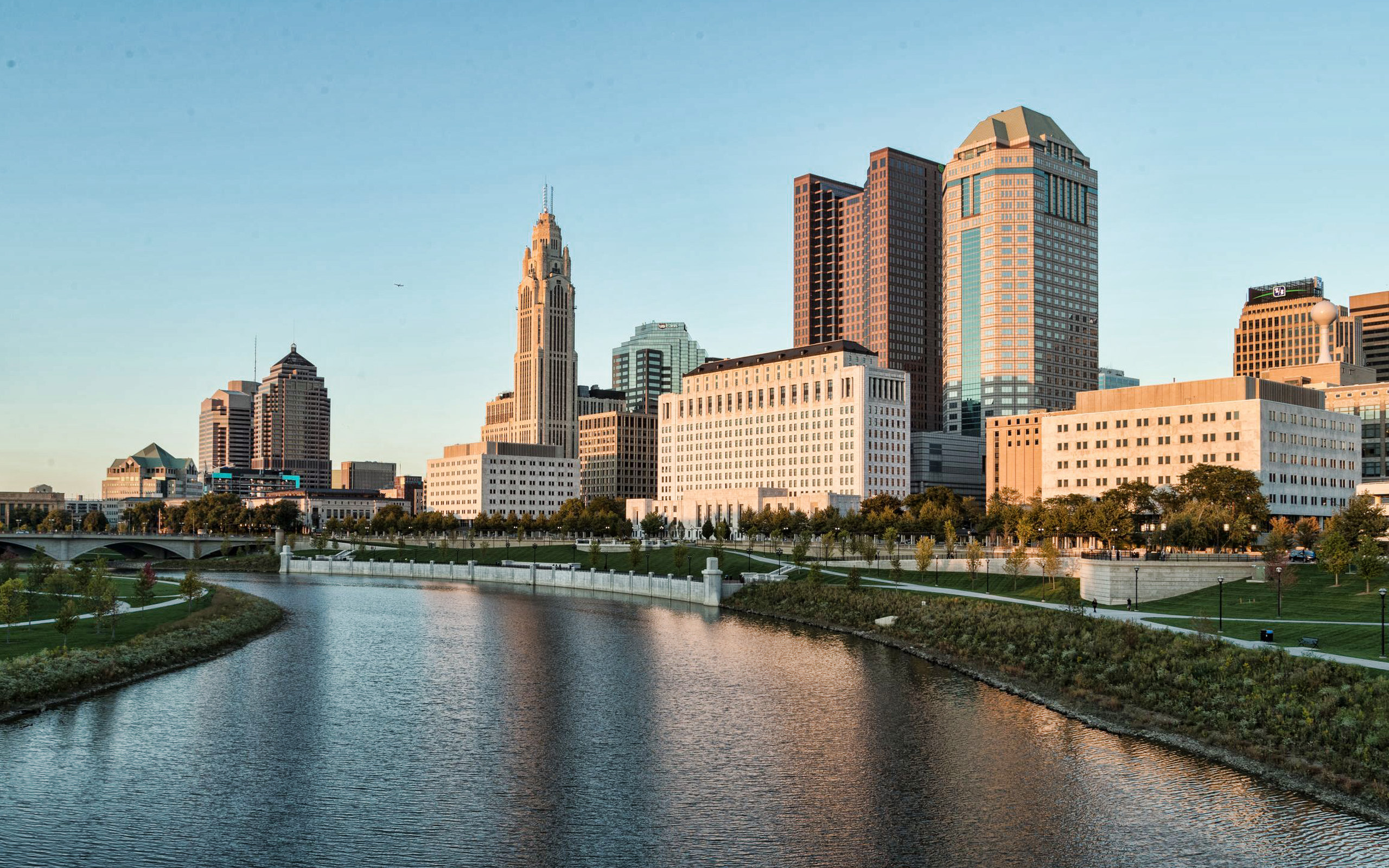 Columbus (Ohio), Travels, Evening sunset, Skyscrapers, 2560x1600 HD Desktop