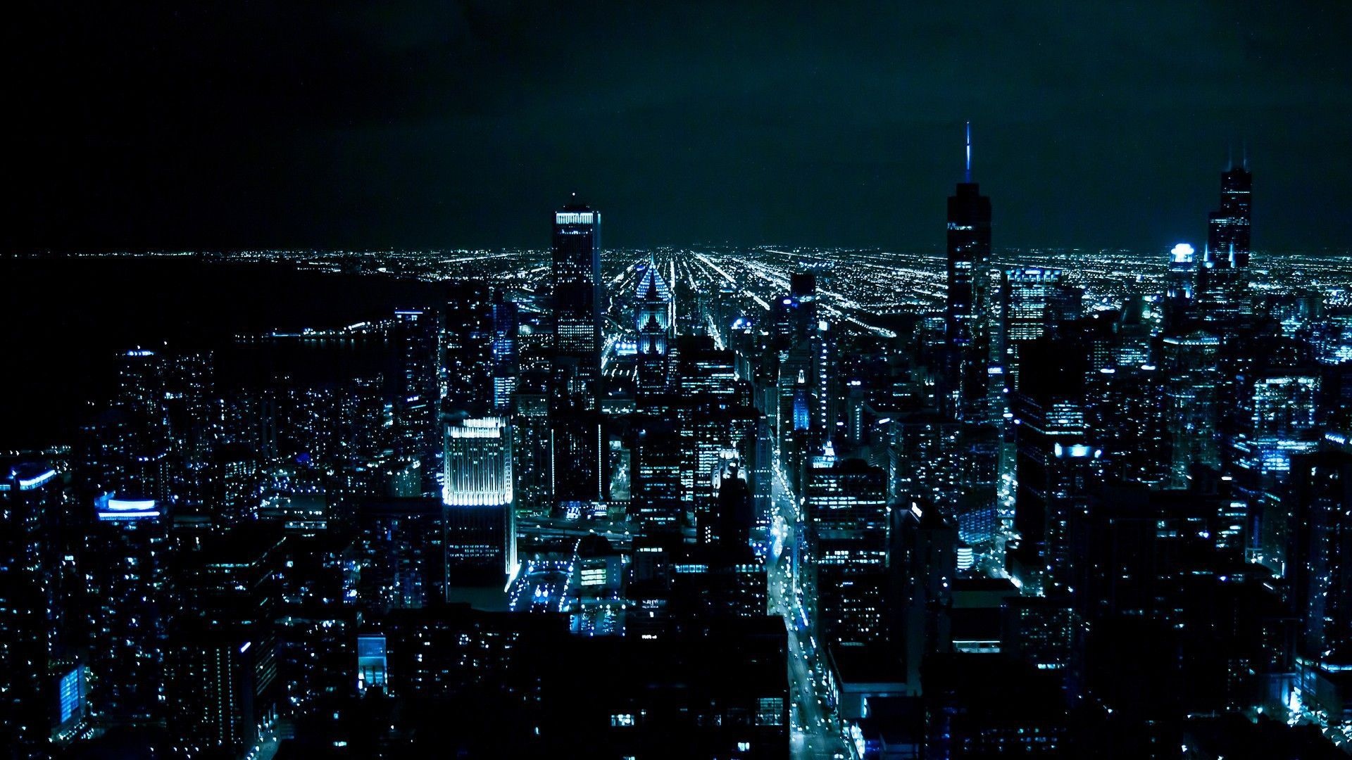 Chicago skyline at night, Trump International Hotel Chicago, illuminated city street grid, Full HD Desktop wallpaper
