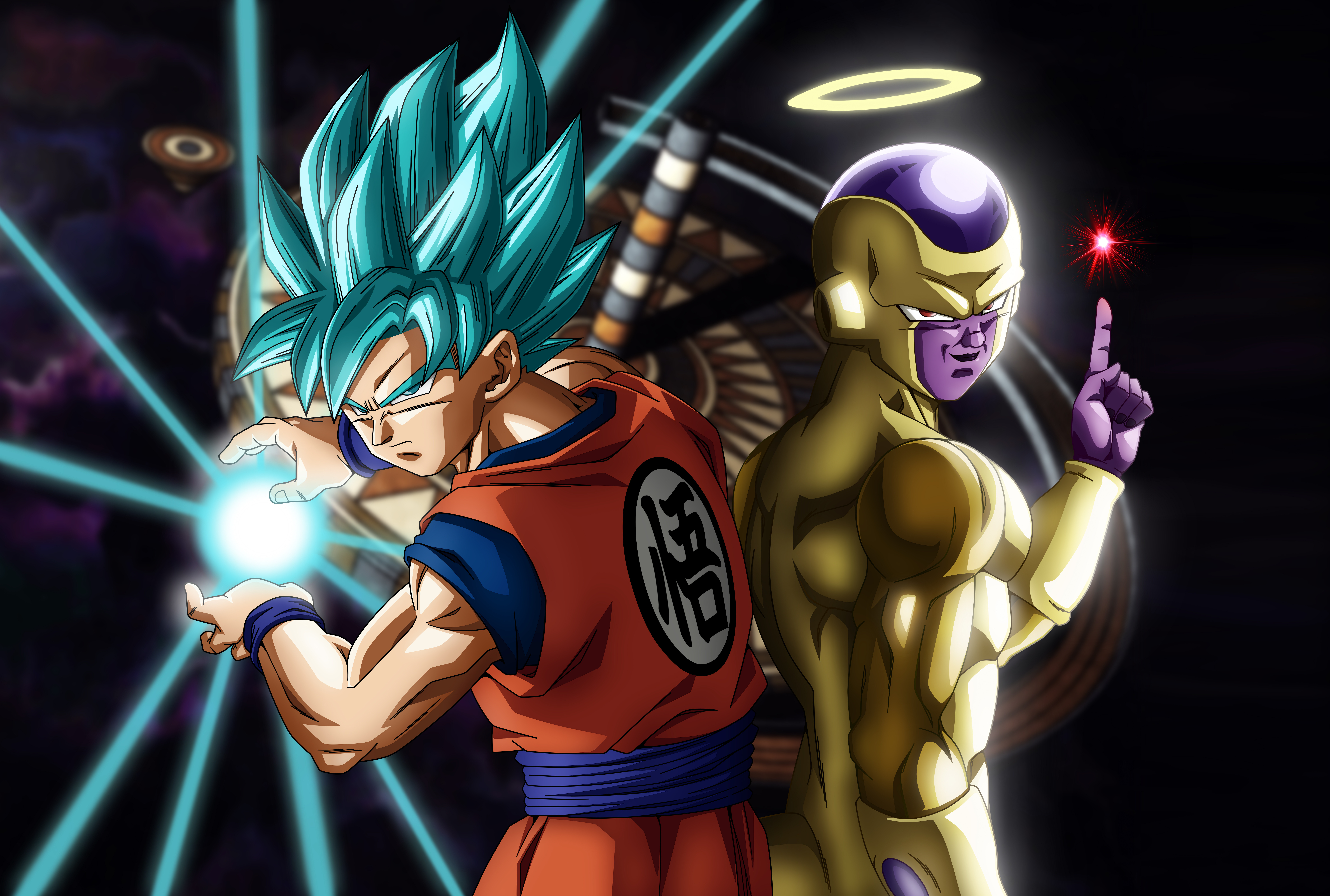 Goku, Golden Frieza, Super Saiyan Blue, Charging energy, Dragon Ball Super, 4K Desktop wallpaper