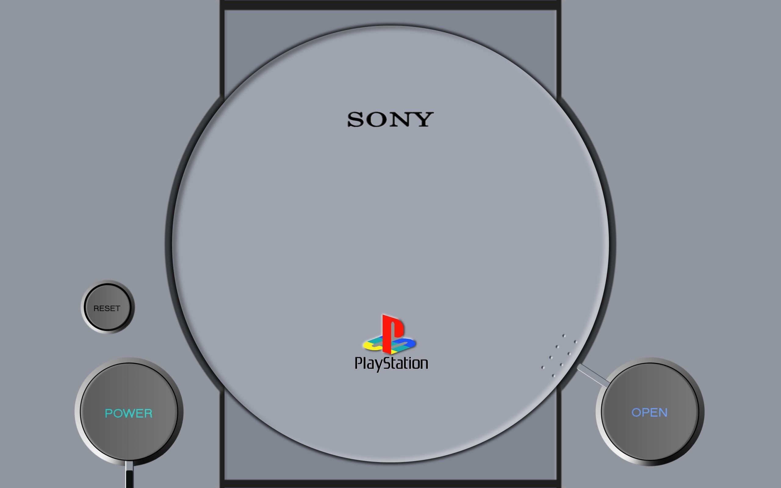 Sony PlayStation 1 console, PlayStation logo, Console disc tray lid, HD Desktop wallpaper
